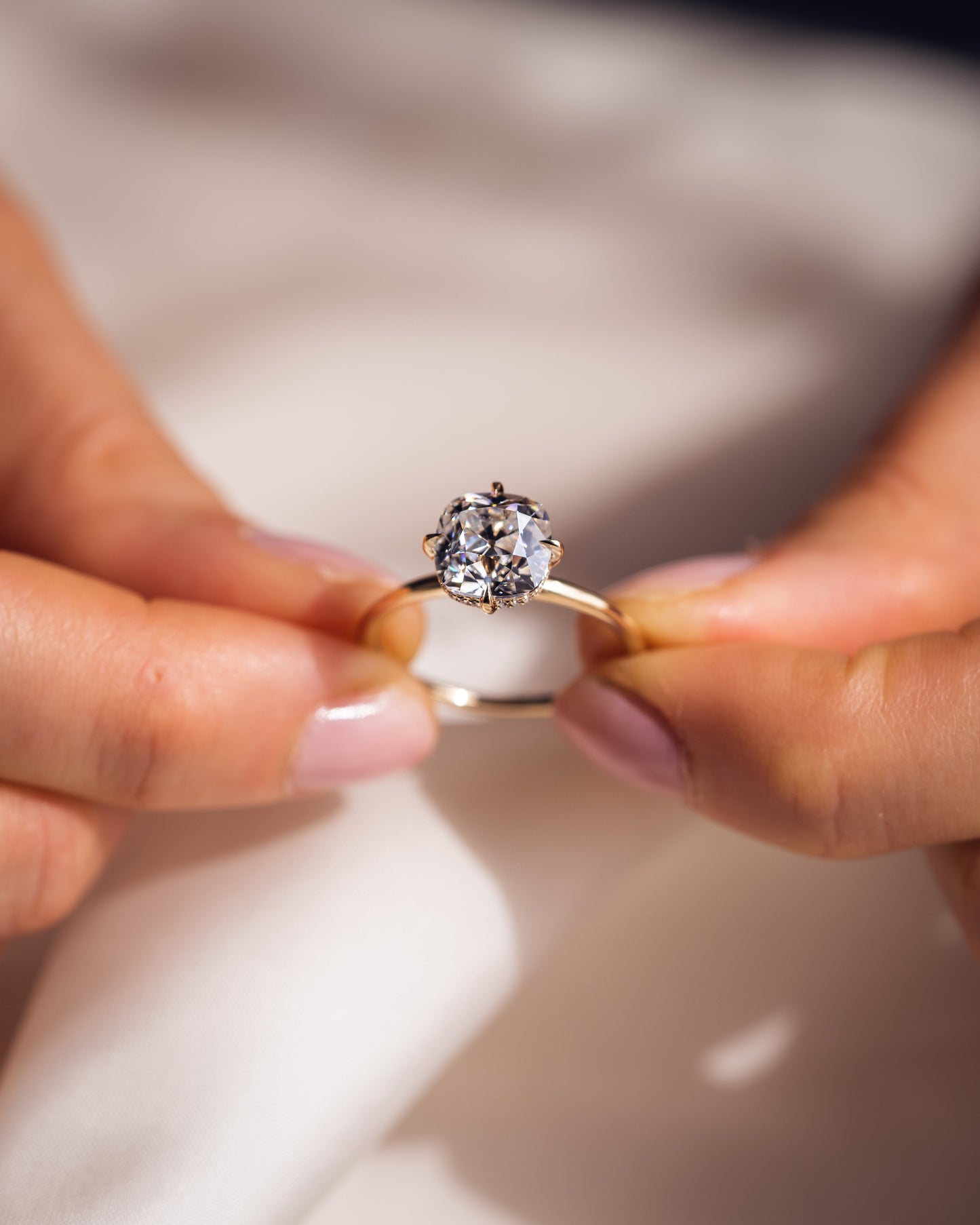 2.54 CT Cushion Cut Moissanite Engagement Ring With Hidden Halo Setting