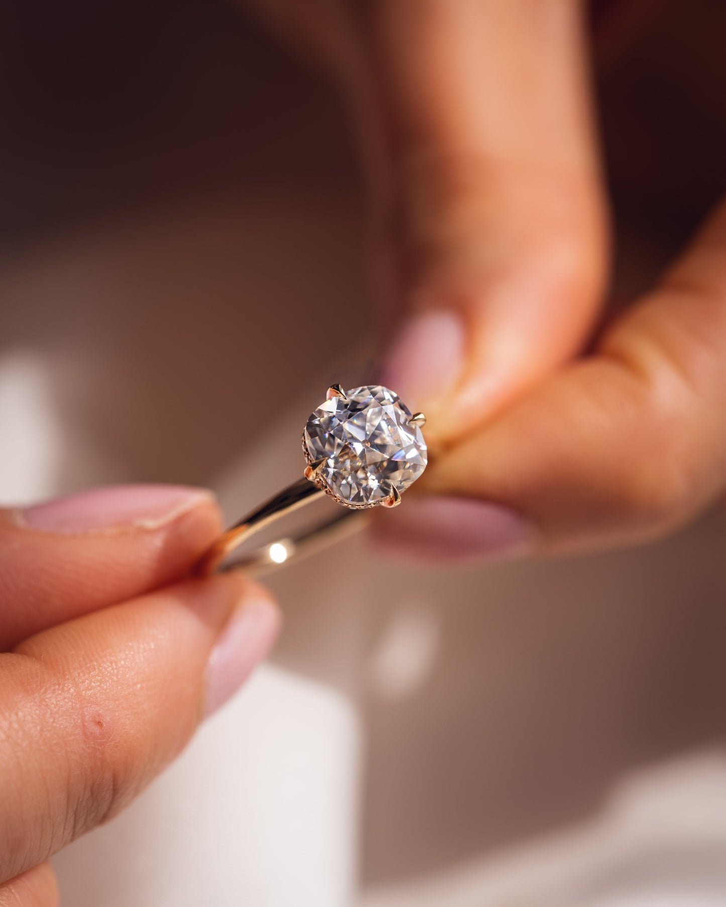 2.54 CT Cushion Cut Moissanite Engagement Ring With Hidden Halo Setting