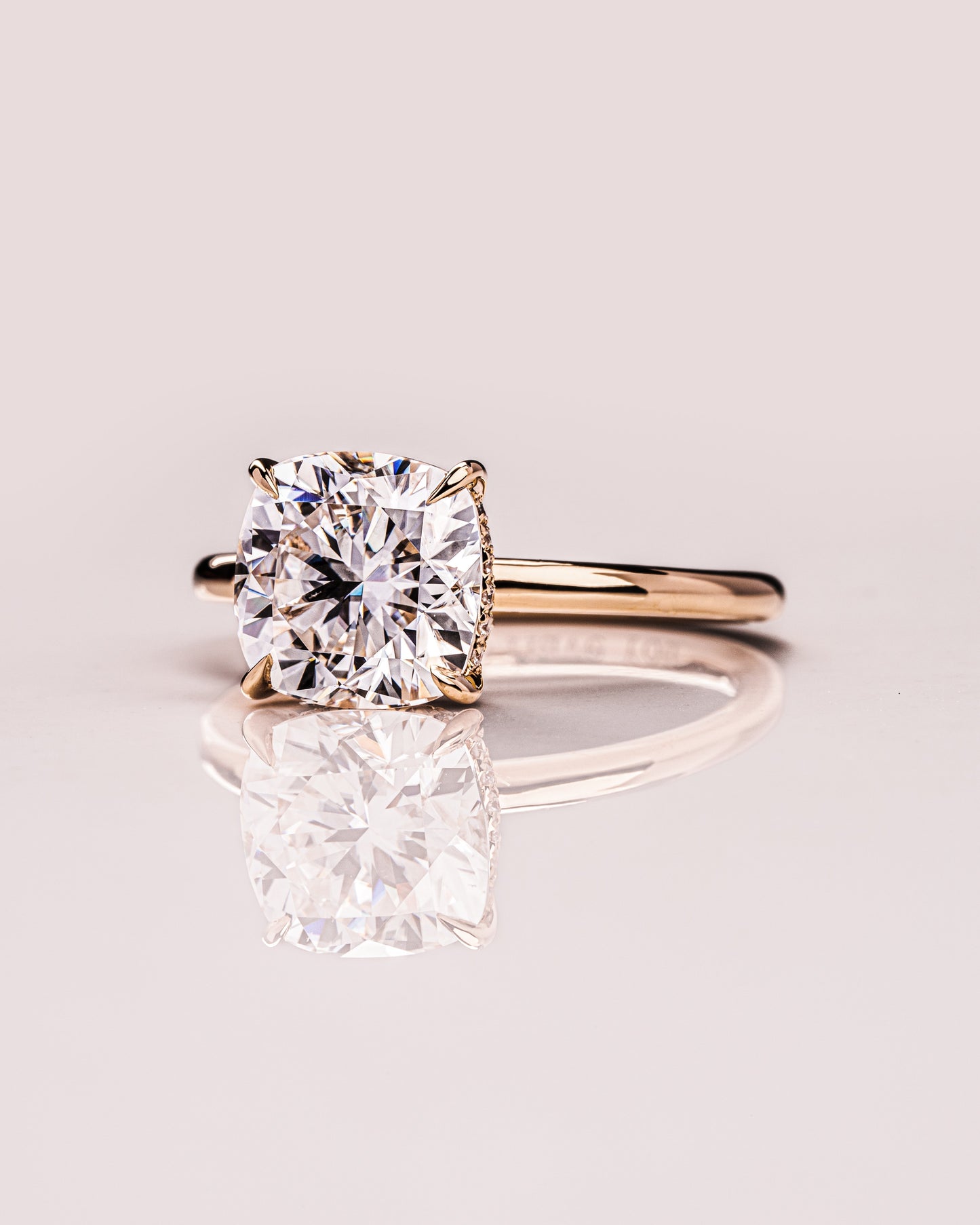 2.15 CT Cushion Cut Moissanite Engagement Ring With Hidden Halo Setting