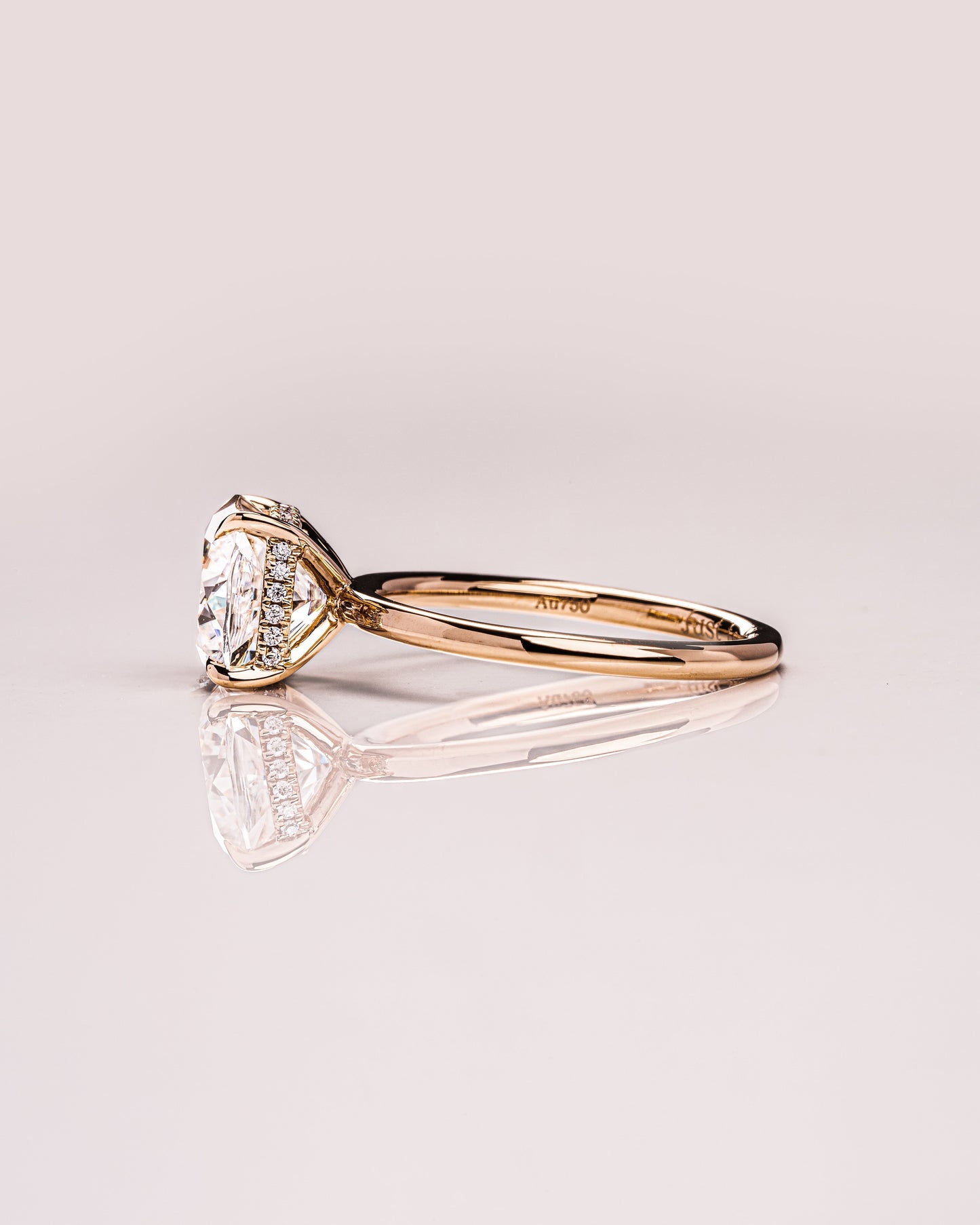 2.15 CT Cushion Cut Moissanite Engagement Ring With Hidden Halo Setting