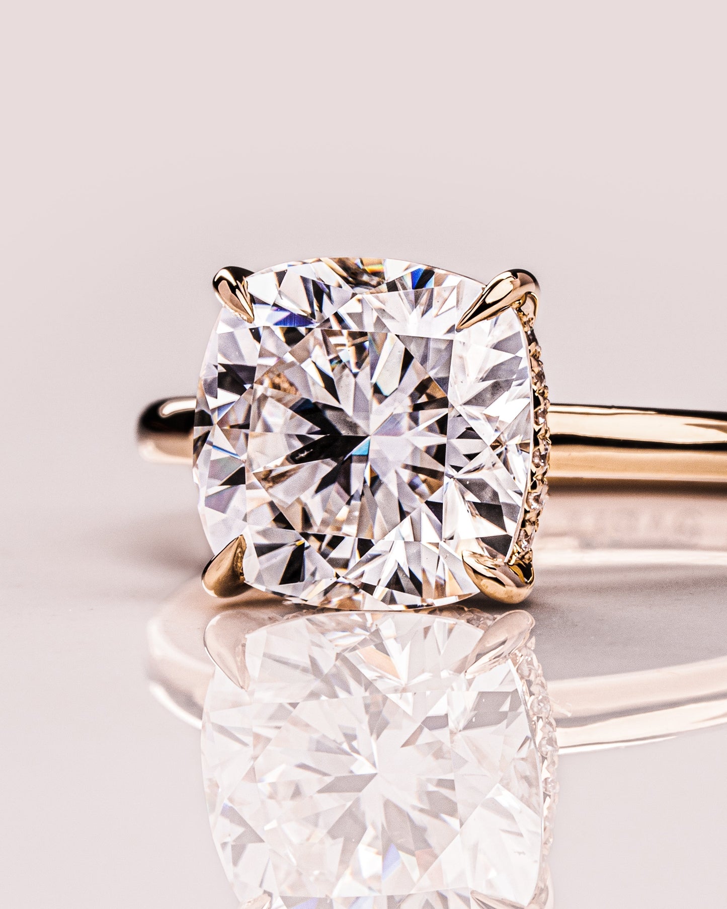 2.15 CT Cushion Cut Moissanite Engagement Ring With Hidden Halo Setting