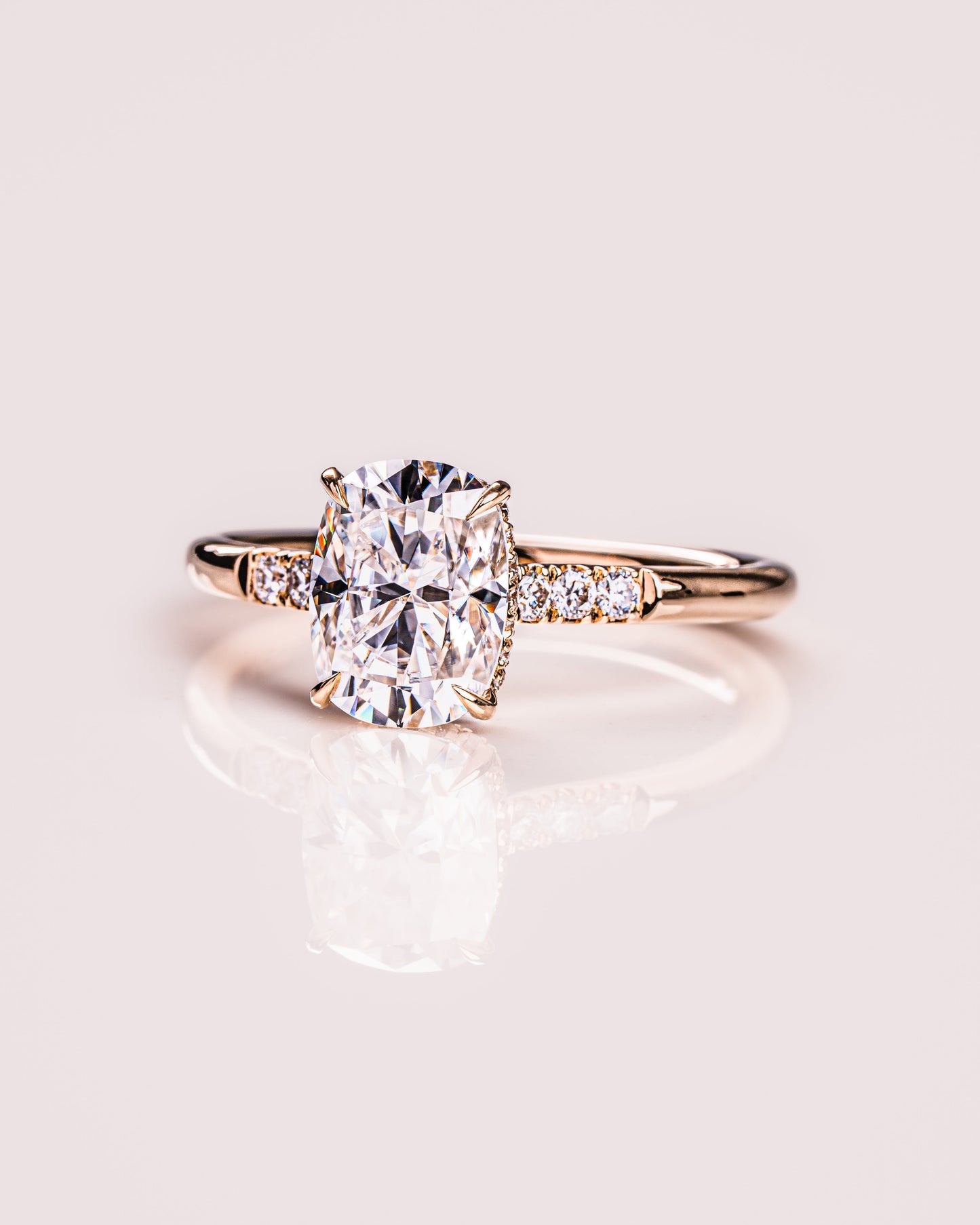 1.49 CT Cushion Cut Moissanite Engagement Ring With Hidden Halo Setting