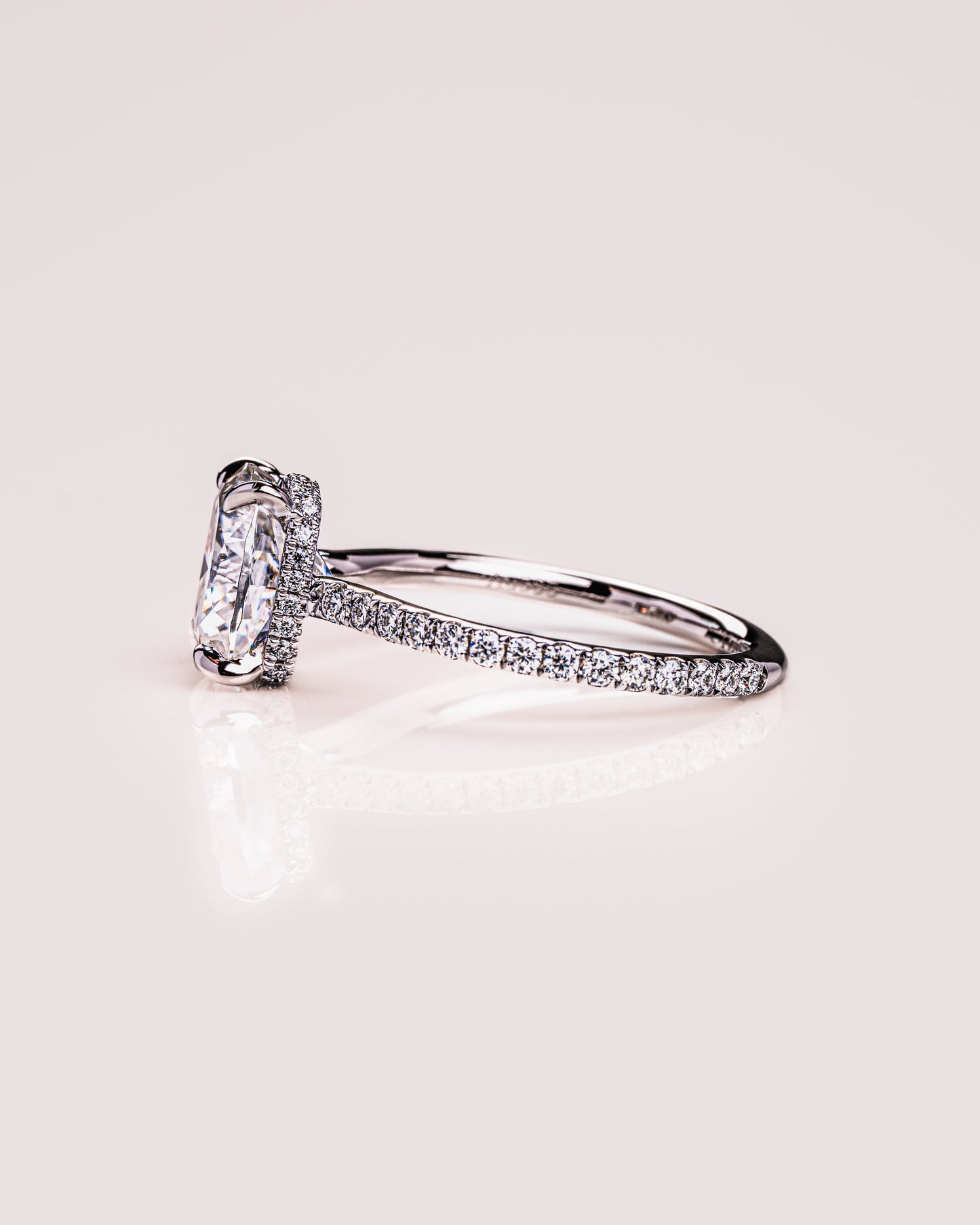 0.96 CT Cushion Moissanite Engagement Ring With Hidden Halo & Pave Setting