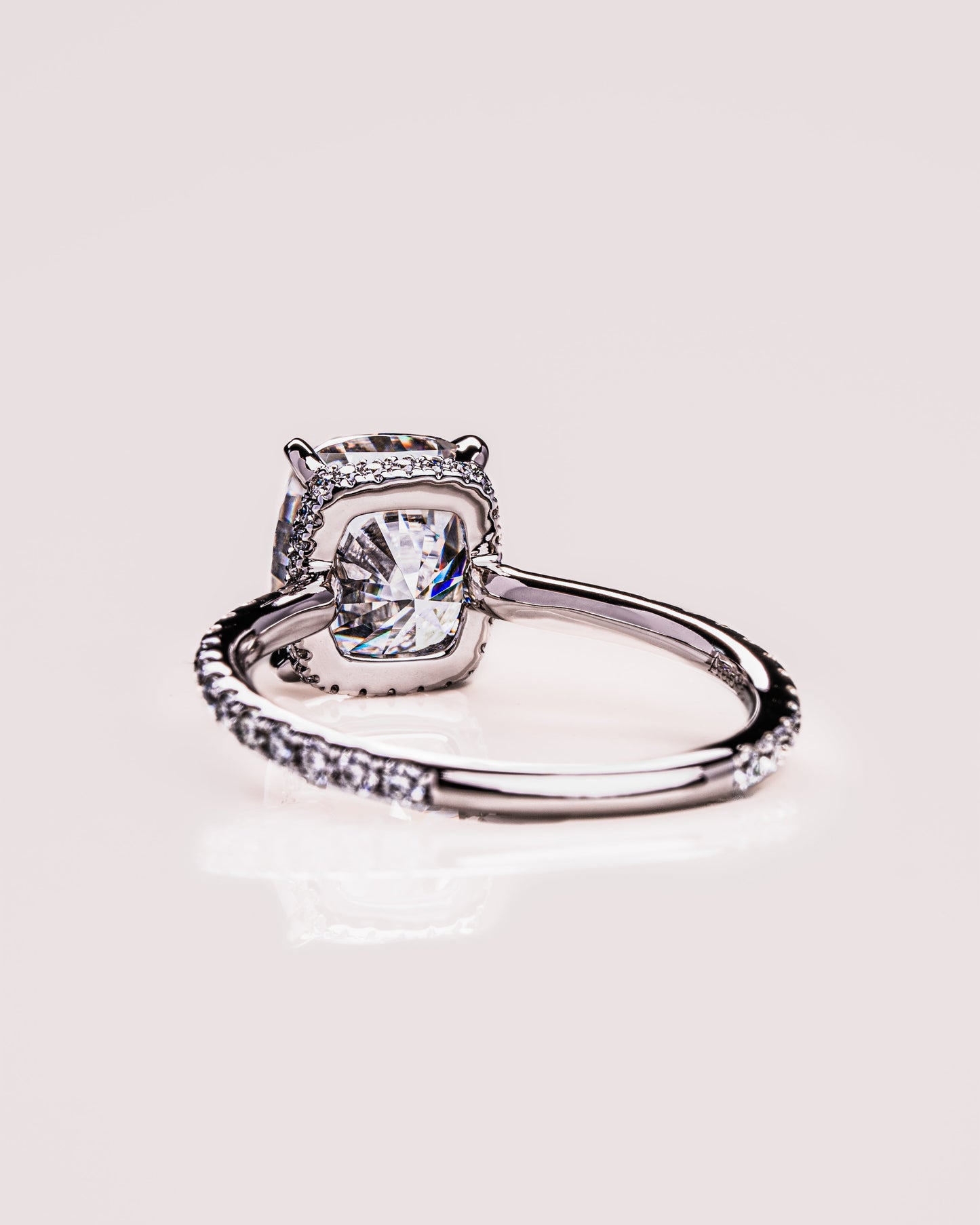 0.96 CT Cushion Moissanite Engagement Ring With Hidden Halo & Pave Setting