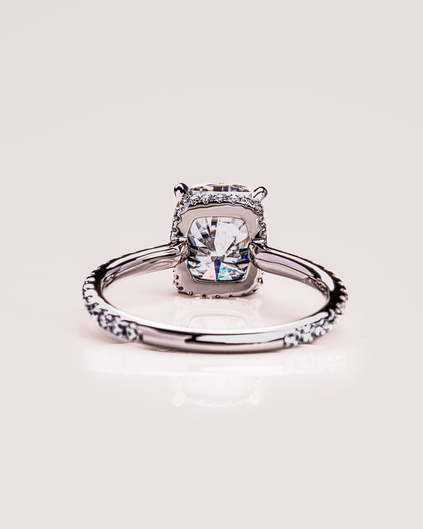 0.96 CT Cushion Moissanite Engagement Ring With Hidden Halo & Pave Setting