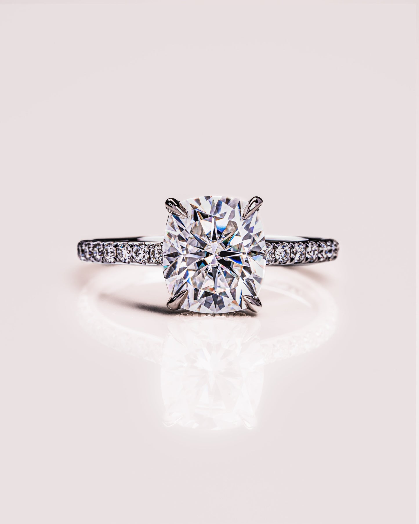 0.96 CT Cushion Moissanite Engagement Ring With Hidden Halo & Pave Setting