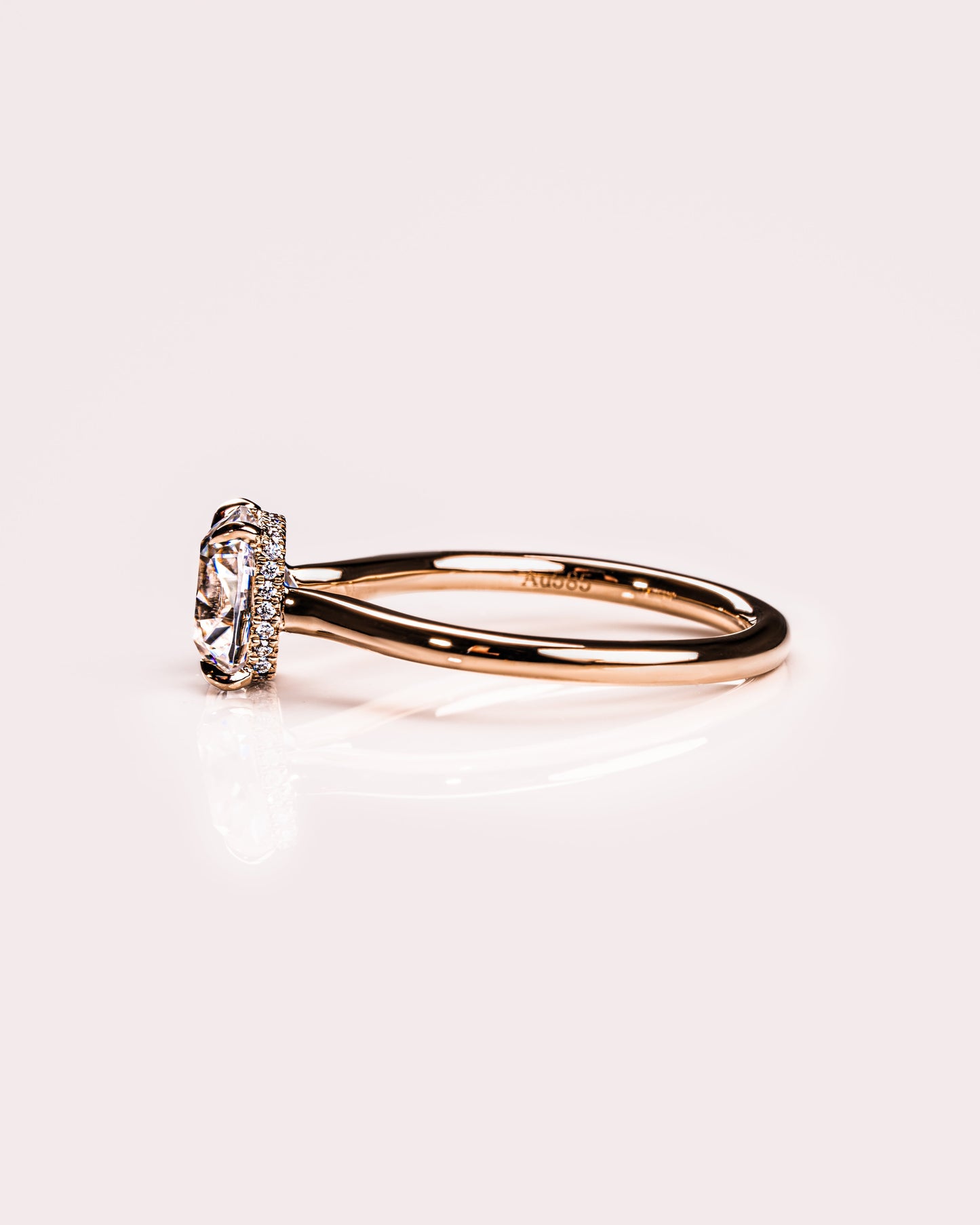 0.96 CT Cushion Hidden Halo Moissanite Engagement Ring