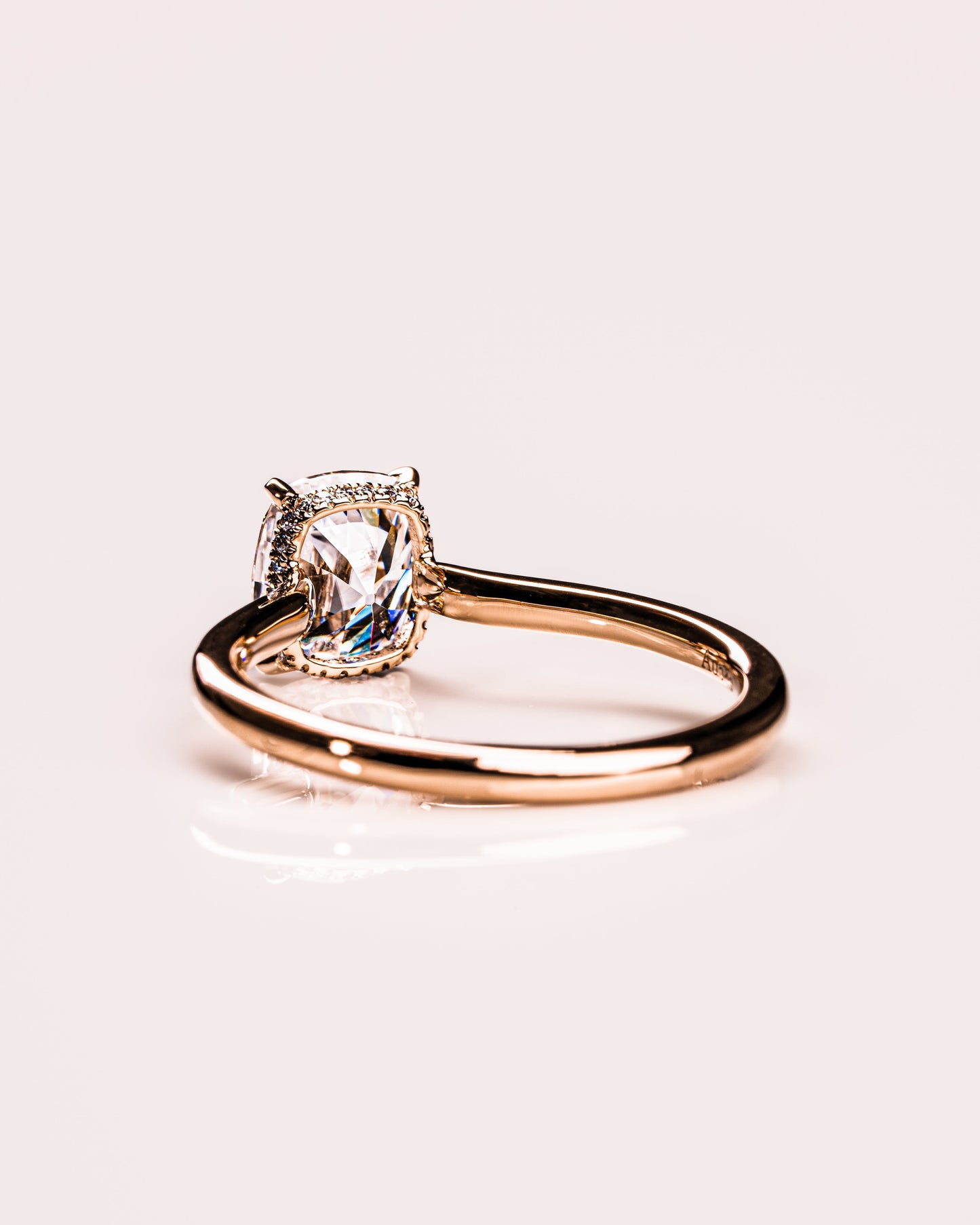 0.96 CT Cushion Hidden Halo Moissanite Engagement Ring