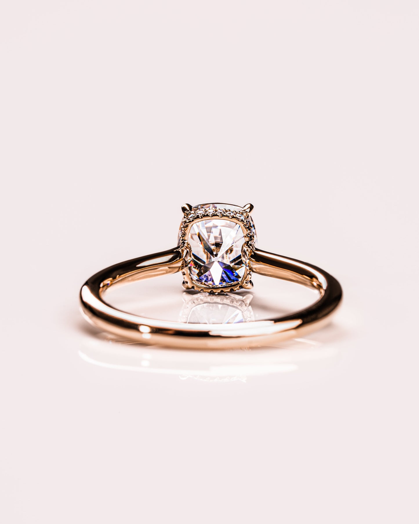 0.96 CT Cushion Hidden Halo Moissanite Engagement Ring