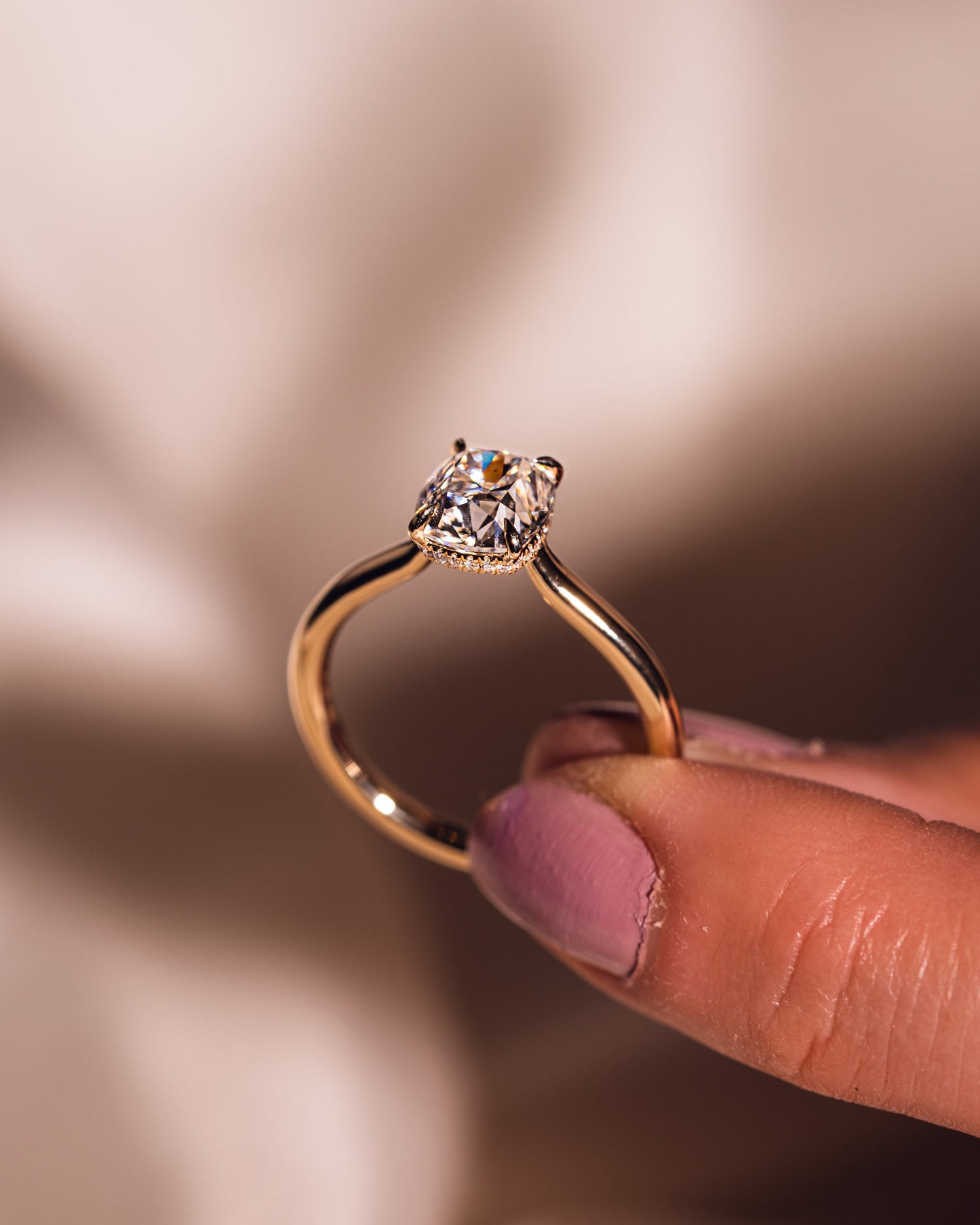 0.96 CT Cushion Hidden Halo Moissanite Engagement Ring