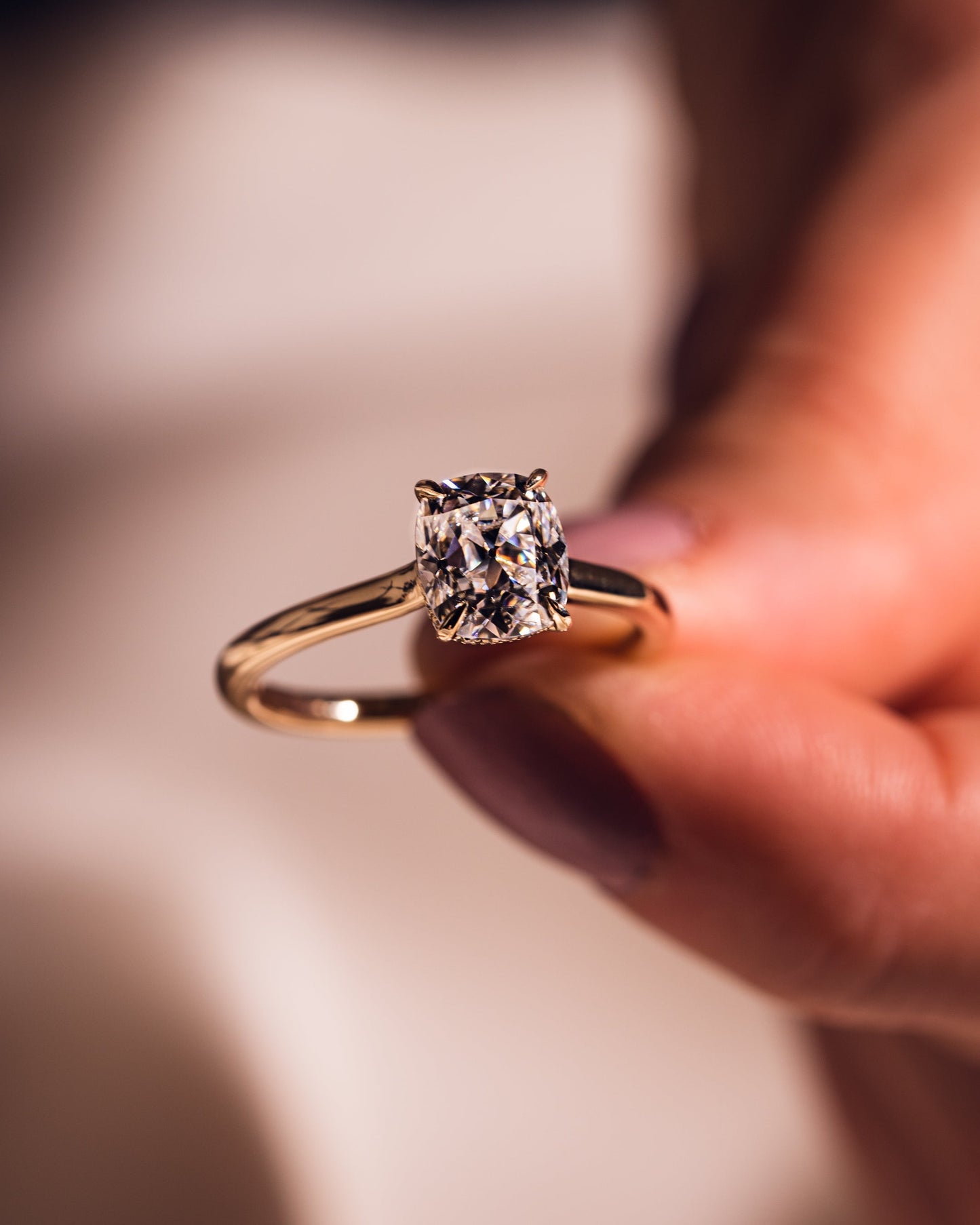 0.96 CT Cushion Hidden Halo Moissanite Engagement Ring