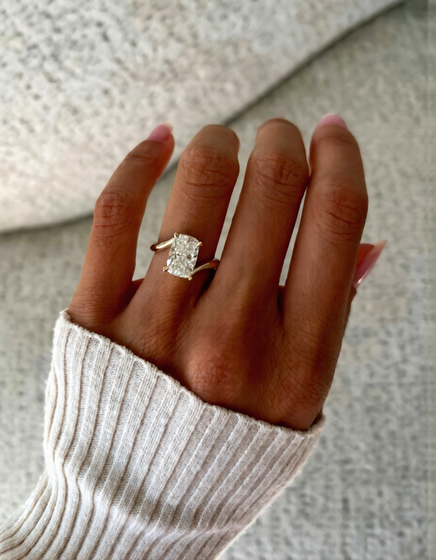 2.5 CT Elonagted Cushion Cut Classic Plain Stacking Moissanite Bridal Ring Set