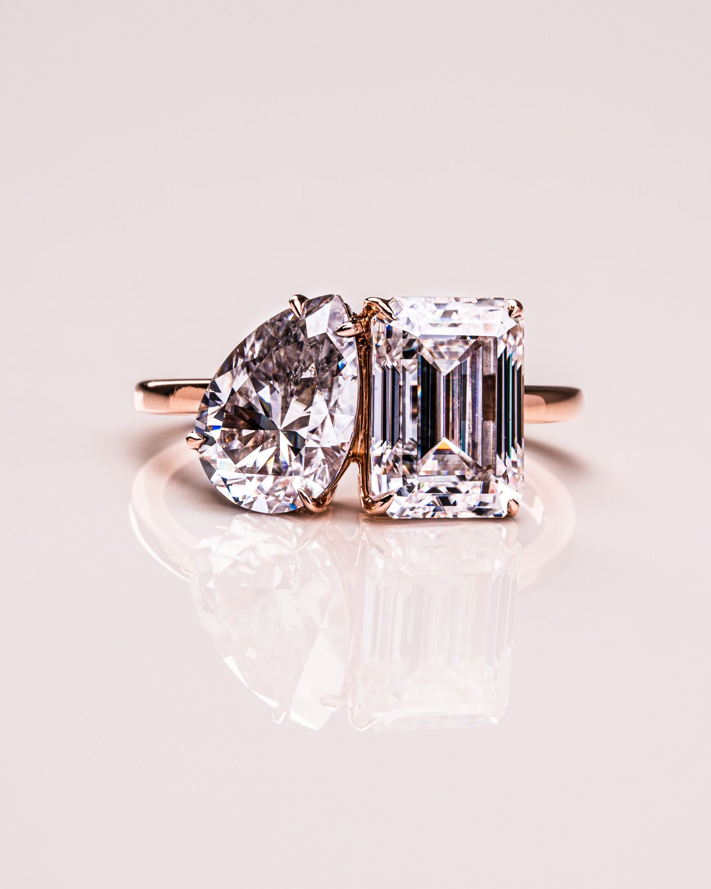 3.75 CT Emerald & Pear Cut Two Stones Toi Et Moi Moissanite Engagement Ring