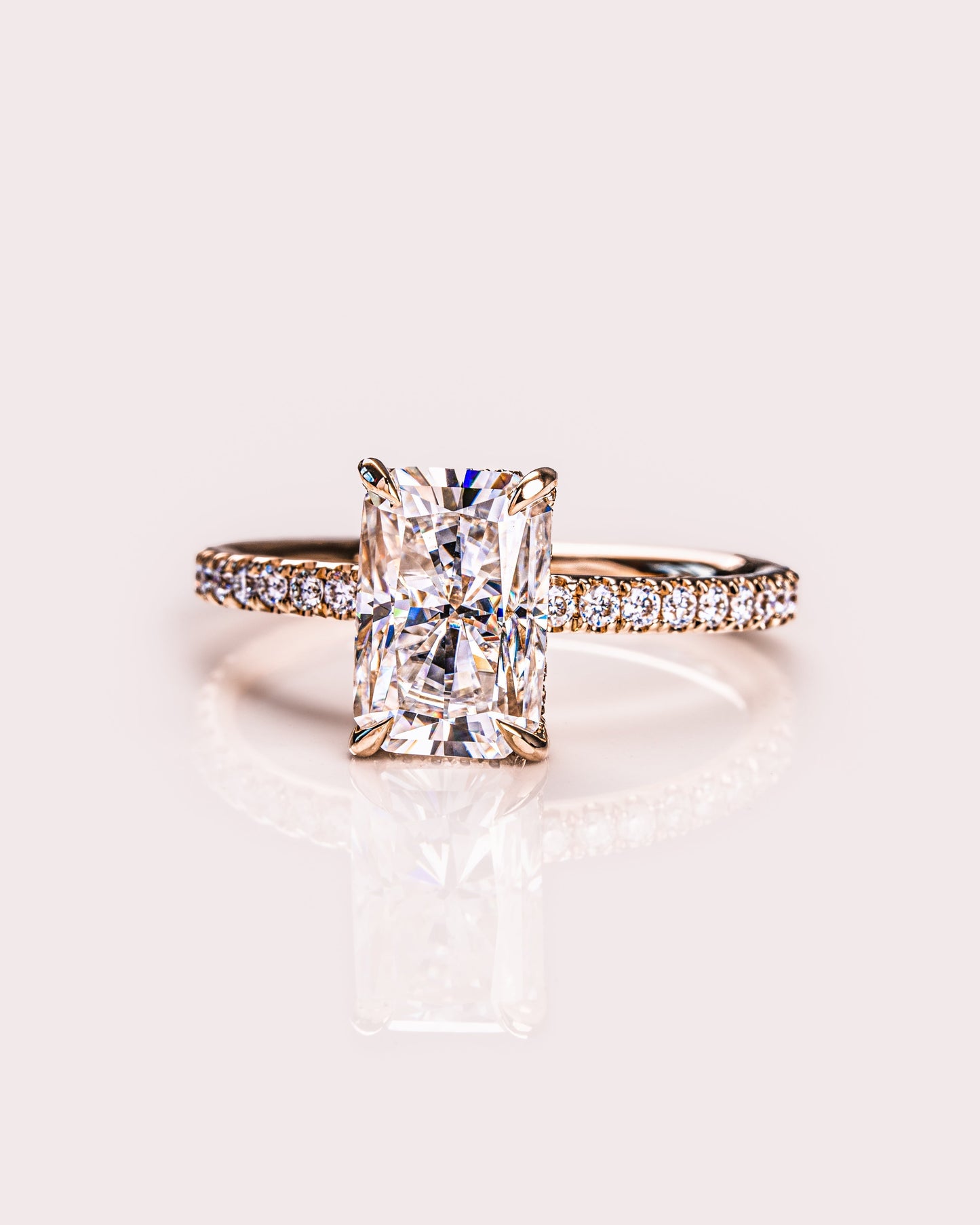 2.43 CT Radiant Cut Moissanite Engagement Ring With Hidden Halo Setting