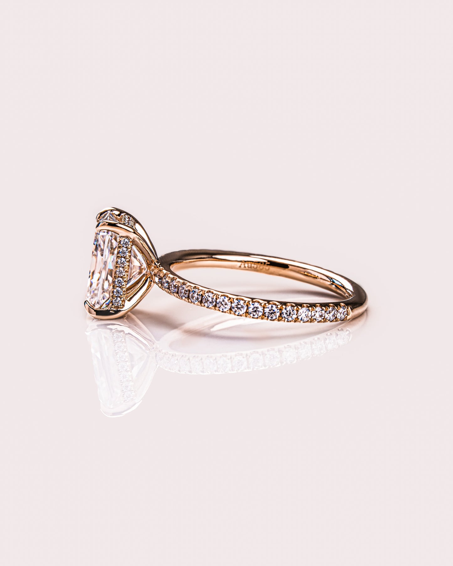 2.43 CT Radiant Cut Moissanite Engagement Ring With Hidden Halo Setting