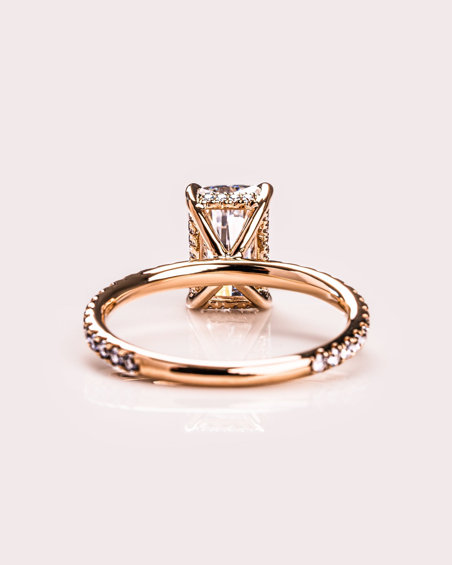 2.43 CT Radiant Cut Moissanite Engagement Ring With Hidden Halo Setting