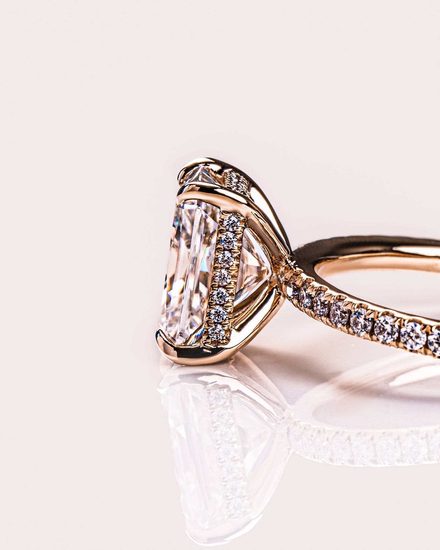 2.43 CT Radiant Cut Moissanite Engagement Ring With Hidden Halo Setting