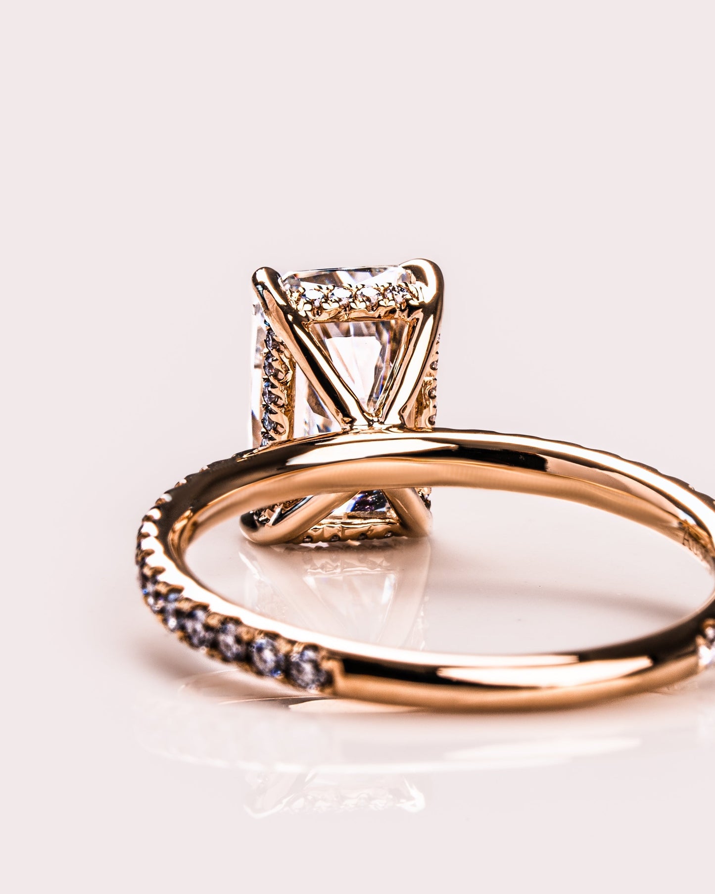 2.43 CT Radiant Cut Moissanite Engagement Ring With Hidden Halo Setting