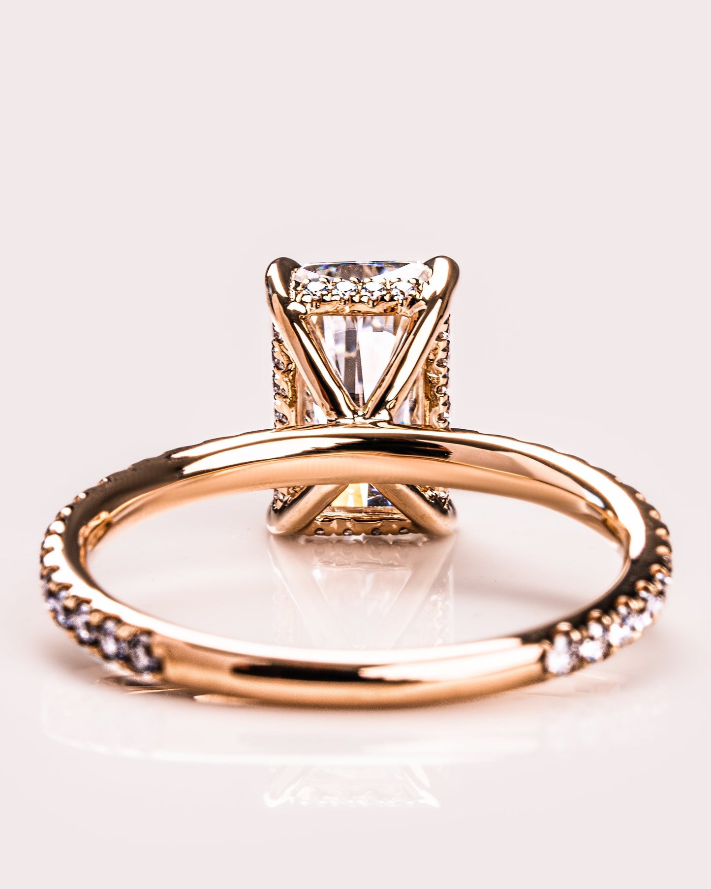 2.43 CT Radiant Cut Moissanite Engagement Ring With Hidden Halo Setting
