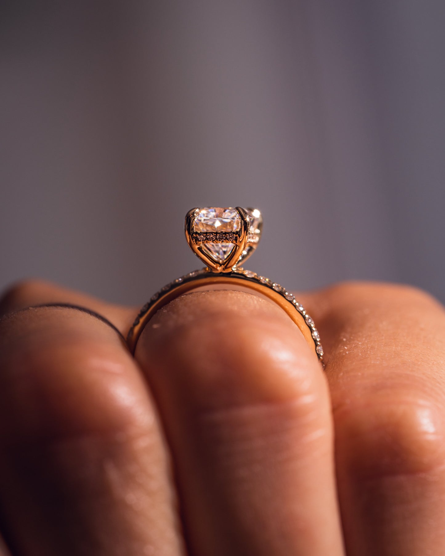 2.43 CT Radiant Cut Moissanite Engagement Ring With Hidden Halo Setting