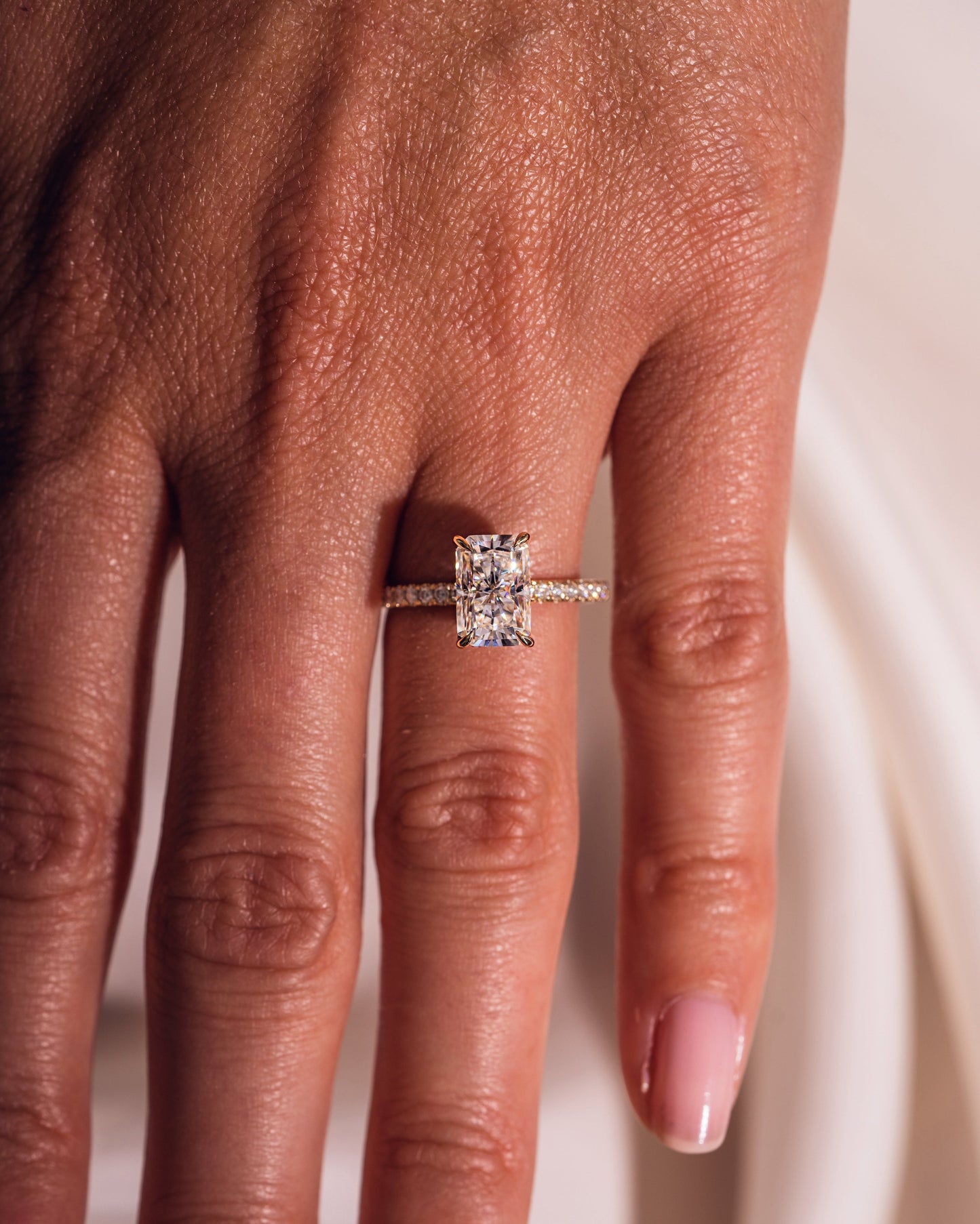 2.43 CT Radiant Cut Moissanite Engagement Ring With Hidden Halo Setting