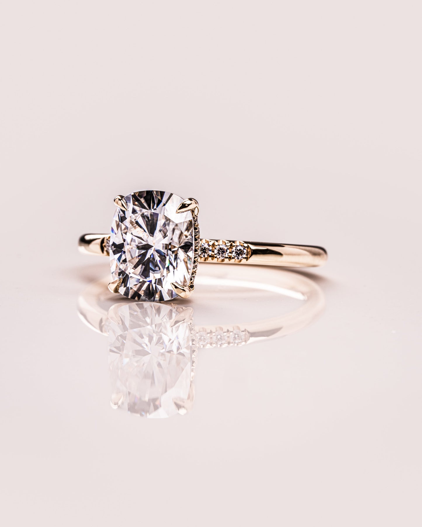 2.15 CT Cushion Cut Moissanite Engagement Ring With Hidden Halo Setting