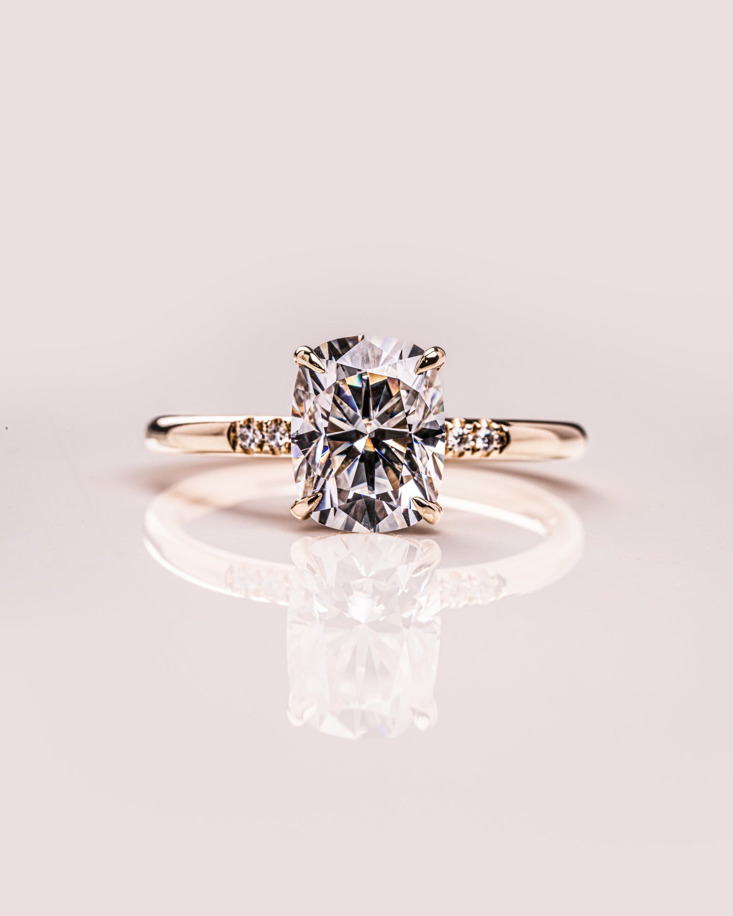 2.15 CT Cushion Cut Moissanite Engagement Ring With Hidden Halo Setting