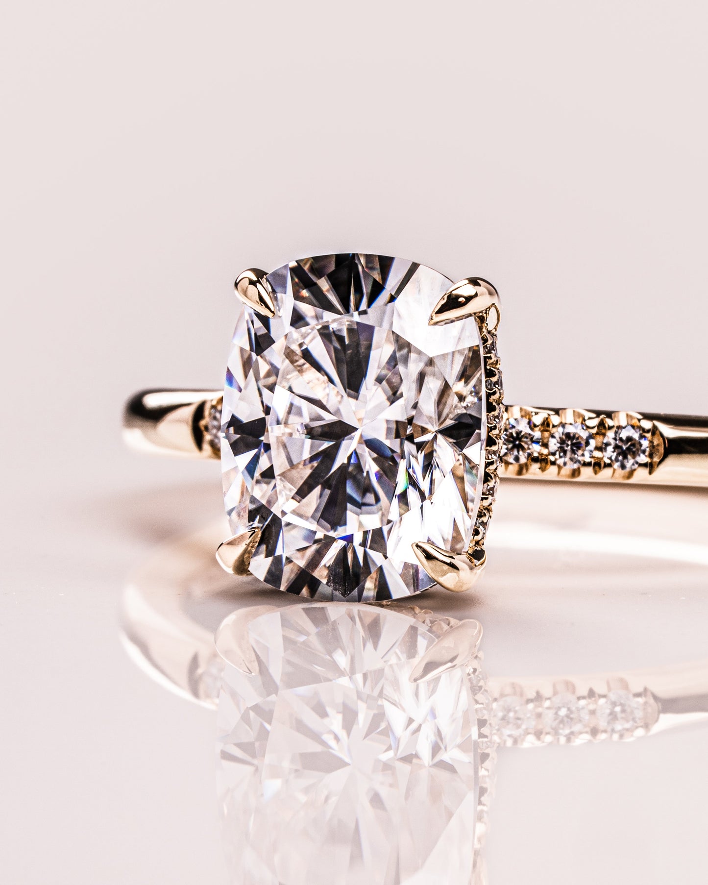 2.15 CT Cushion Cut Moissanite Engagement Ring With Hidden Halo Setting