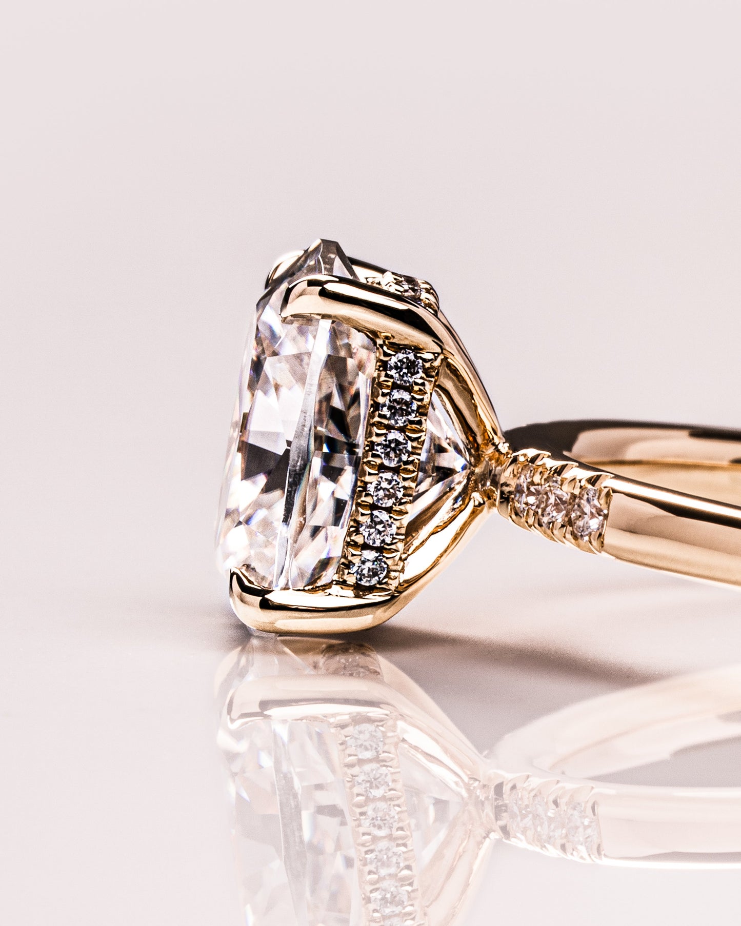 2.15 CT Cushion Cut Moissanite Engagement Ring With Hidden Halo Setting