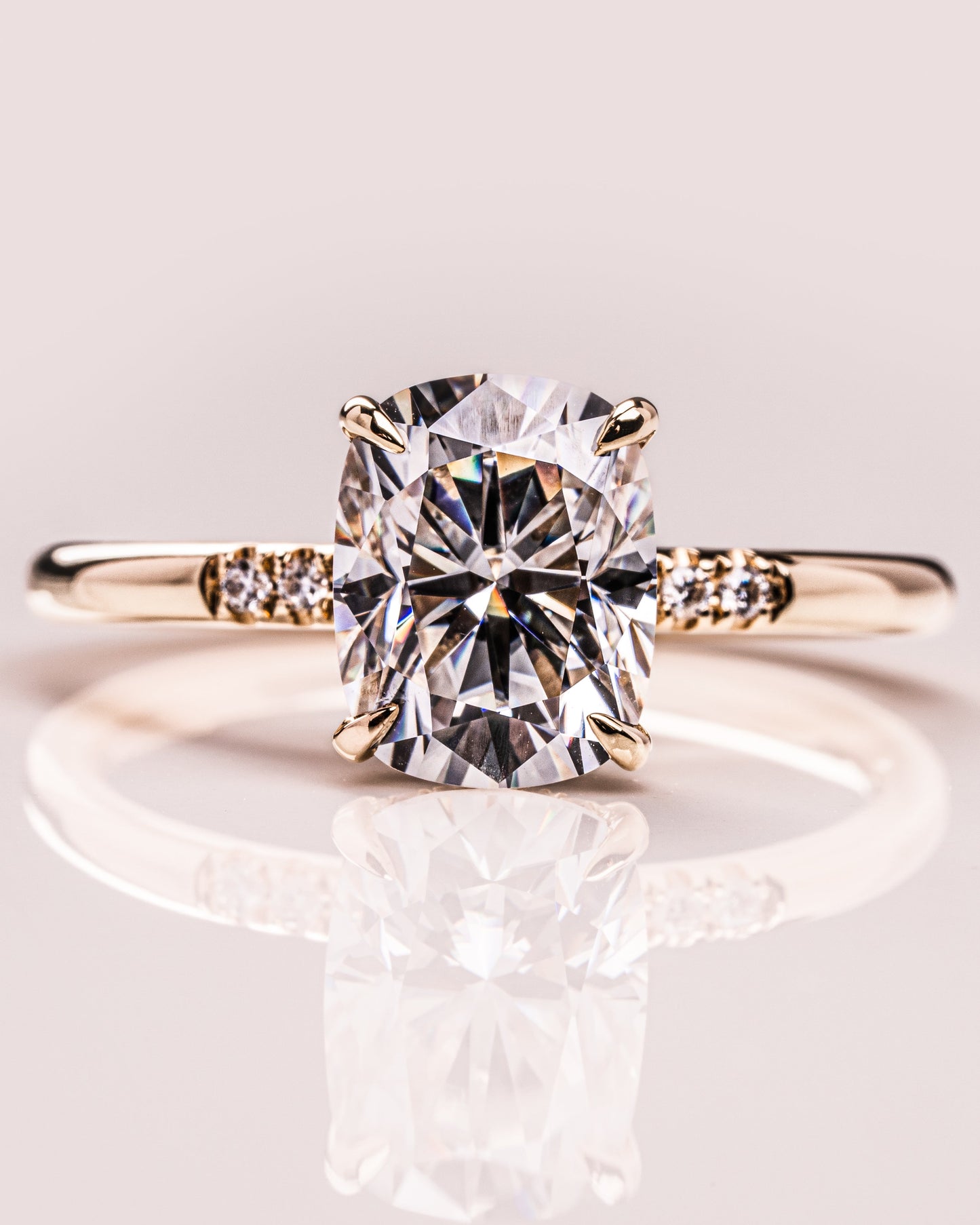 2.15 CT Cushion Cut Moissanite Engagement Ring With Hidden Halo Setting