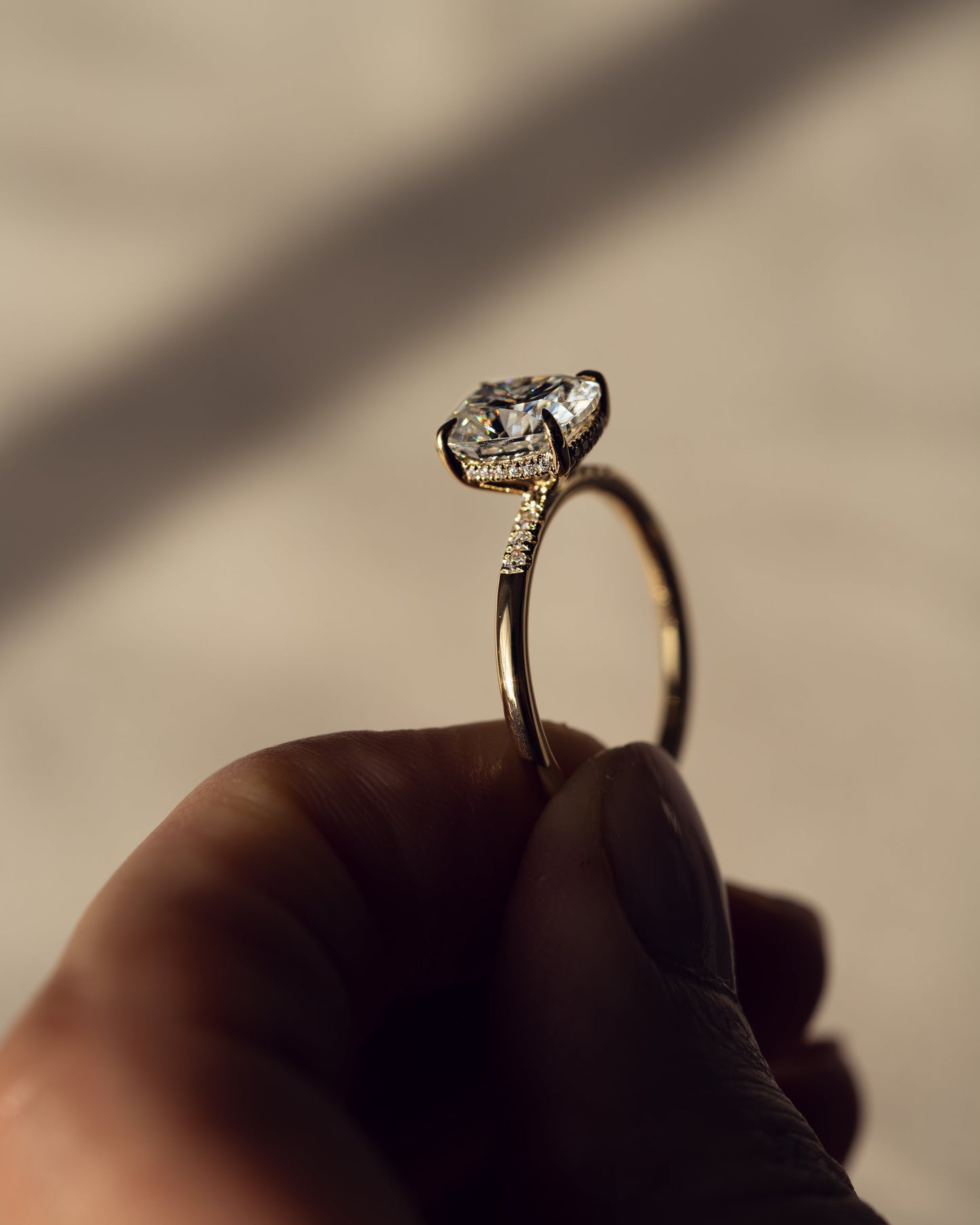 2.15 CT Cushion Cut Moissanite Engagement Ring With Hidden Halo Setting