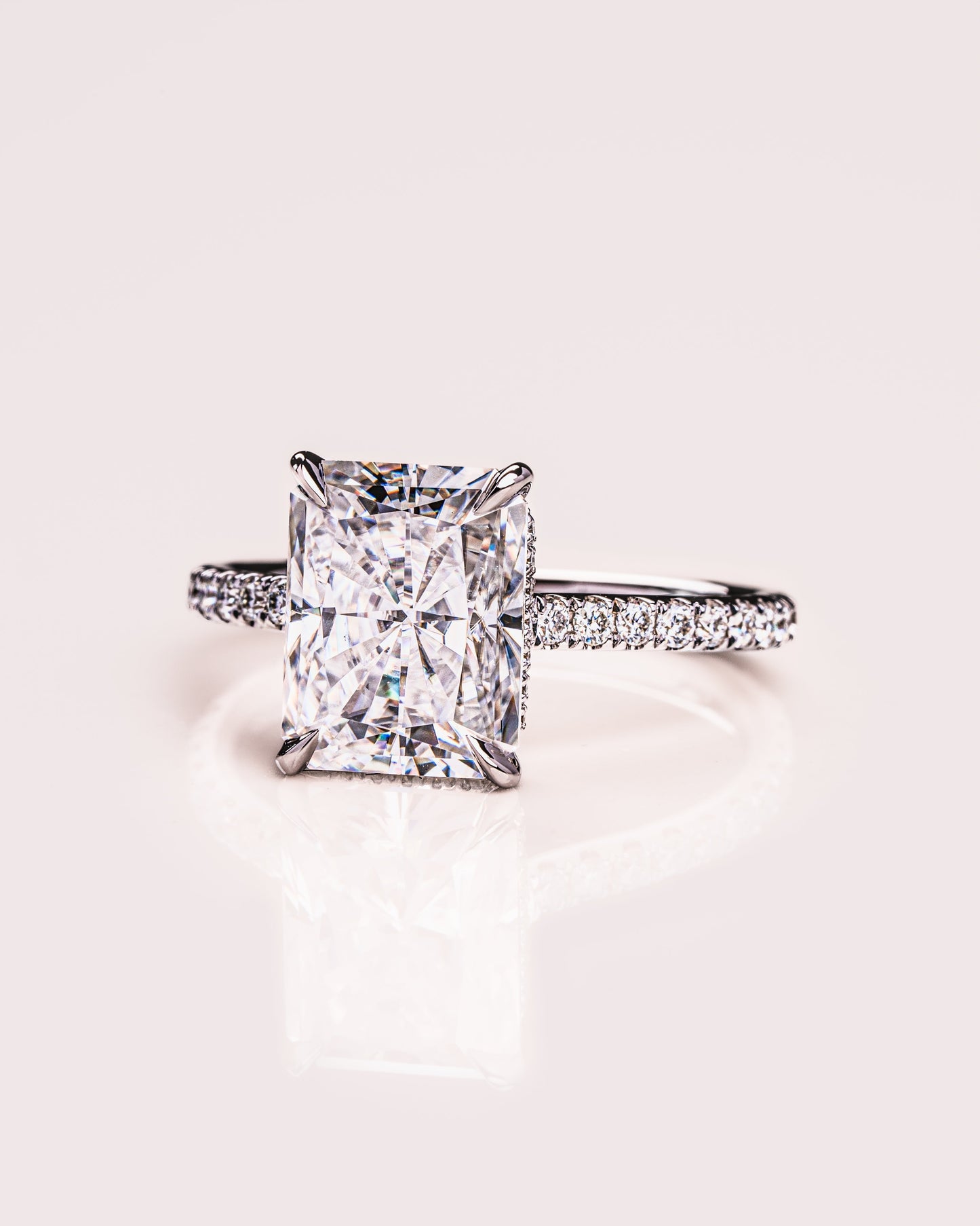 2.43 CT Radiant Cut Hidden Halo Setting Moissanite Engagement Ring