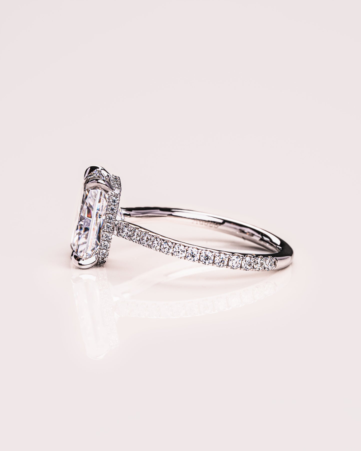 2.43 CT Radiant Cut Hidden Halo Setting Moissanite Engagement Ring