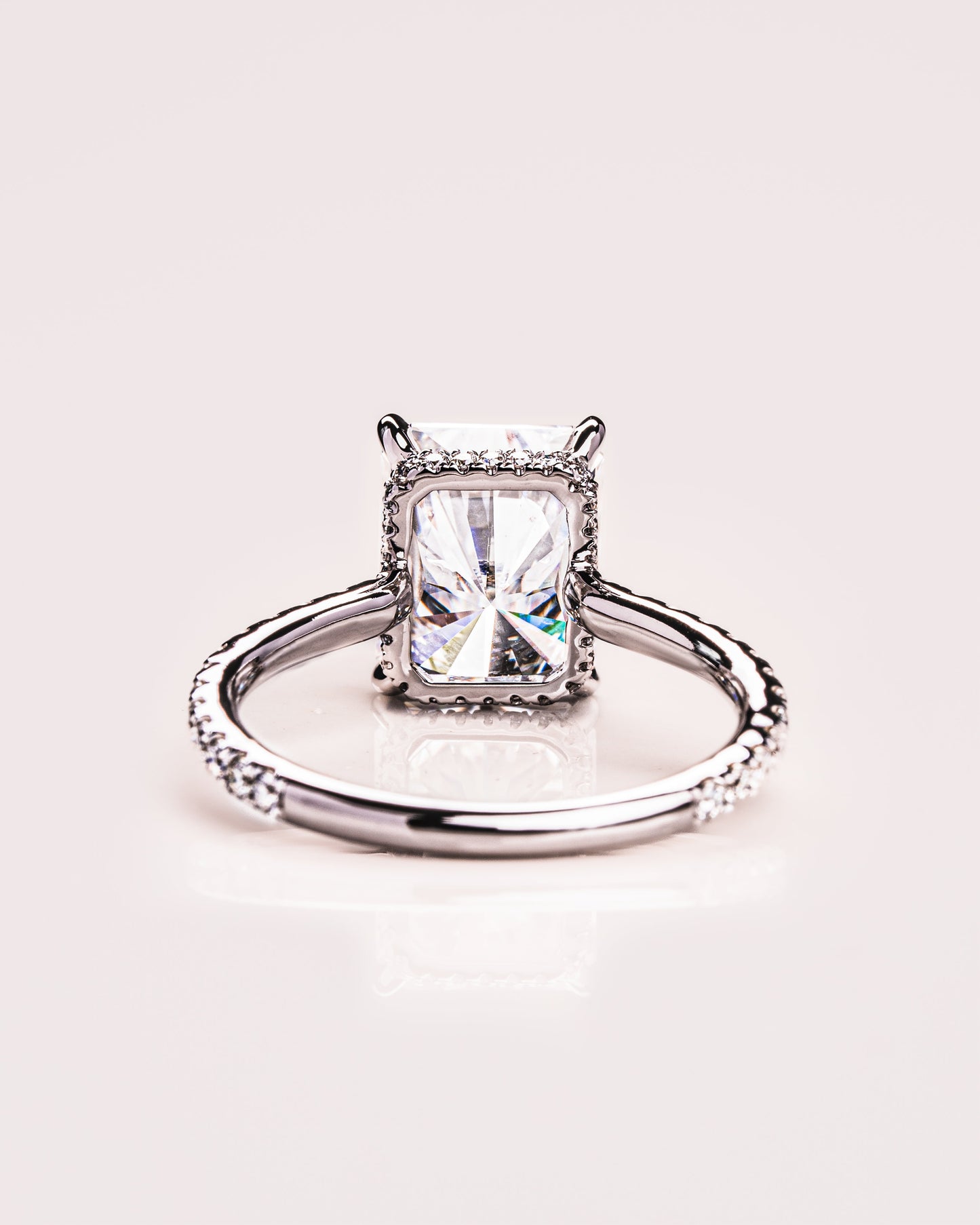 2.43 CT Radiant Cut Hidden Halo Setting Moissanite Engagement Ring