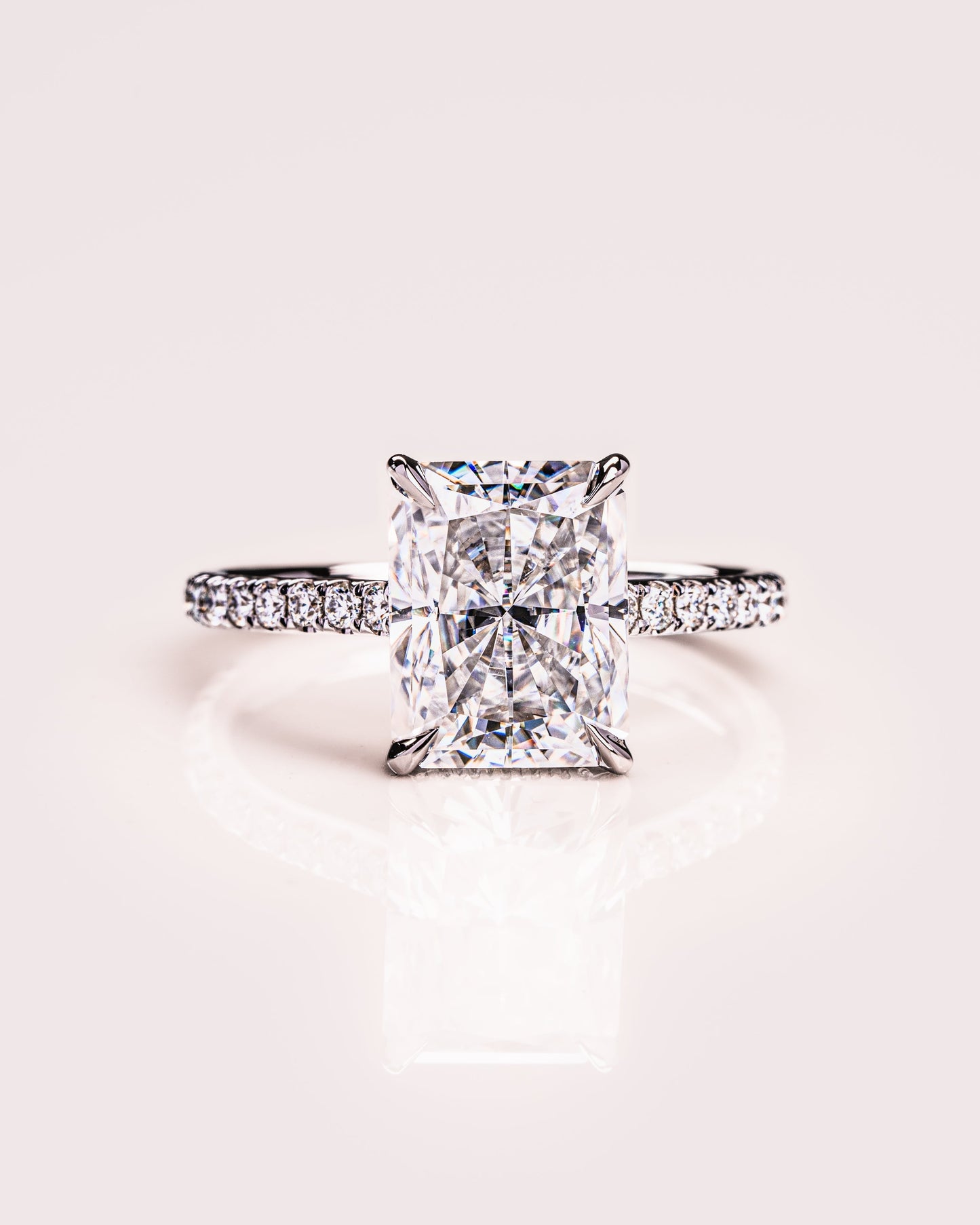 2.43 CT Radiant Cut Hidden Halo Setting Moissanite Engagement Ring