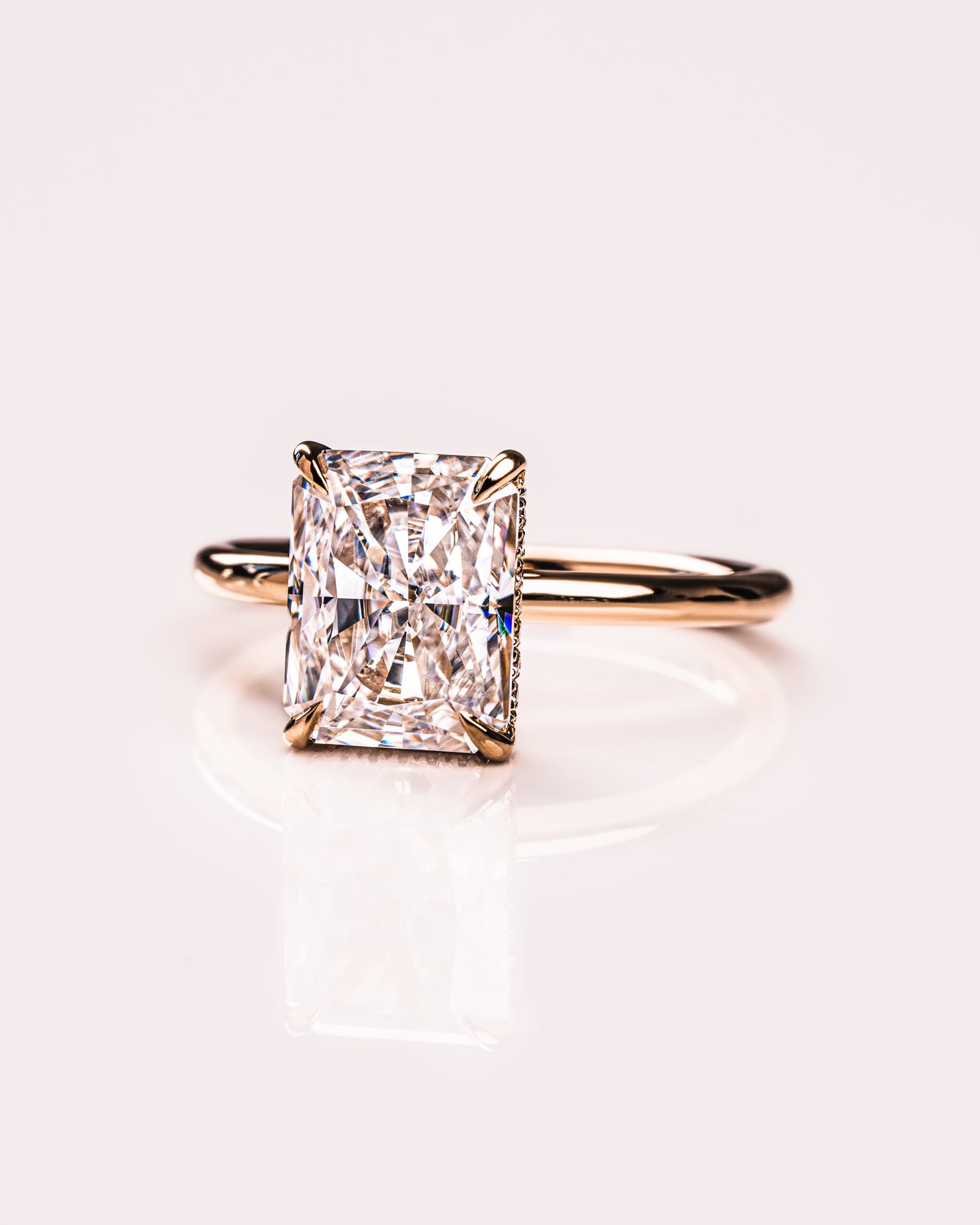 2.43 CT Radiant Cut Moissanite Engagement Ring With Hidden Halo Setting