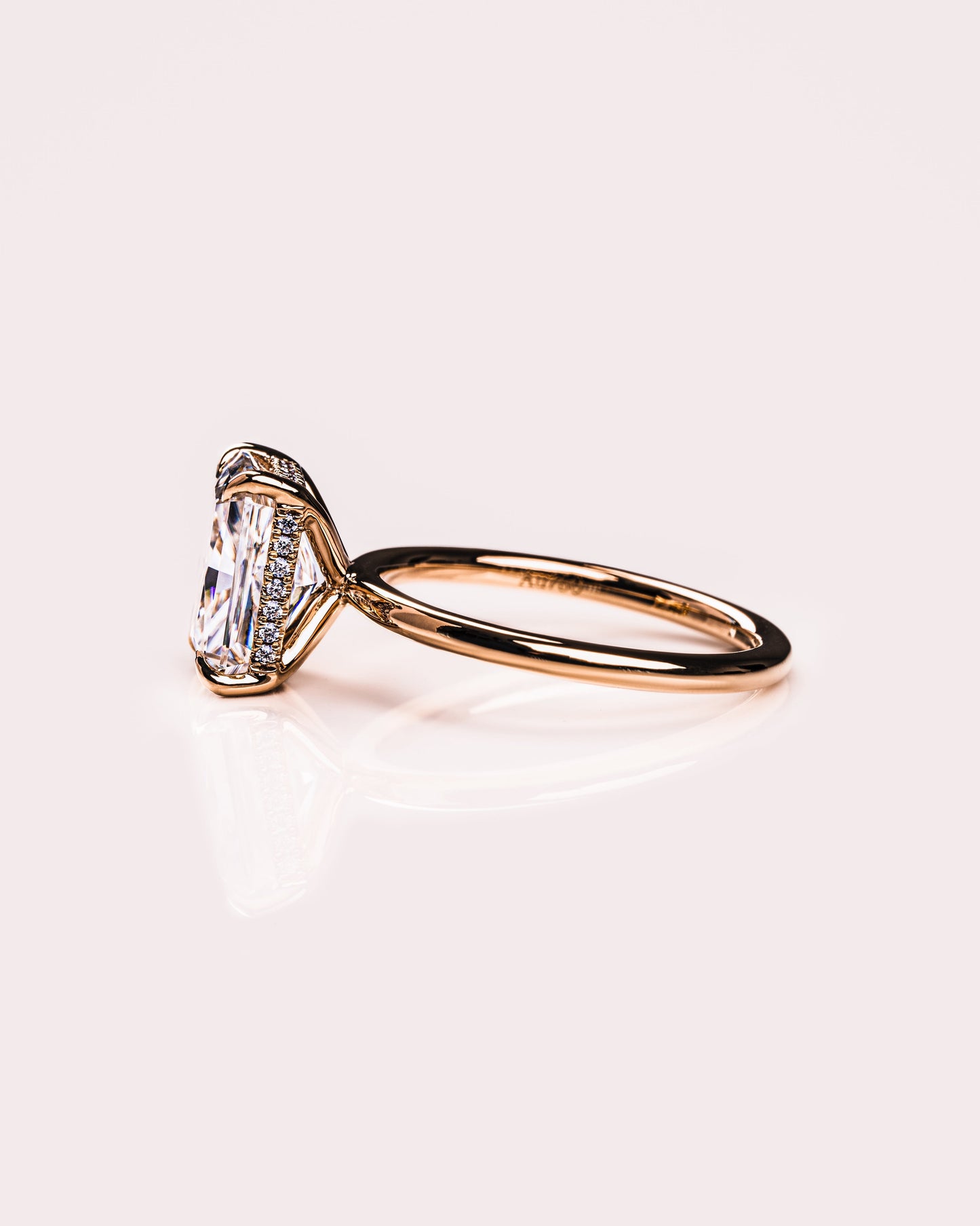 2.43 CT Radiant Cut Moissanite Engagement Ring With Hidden Halo Setting