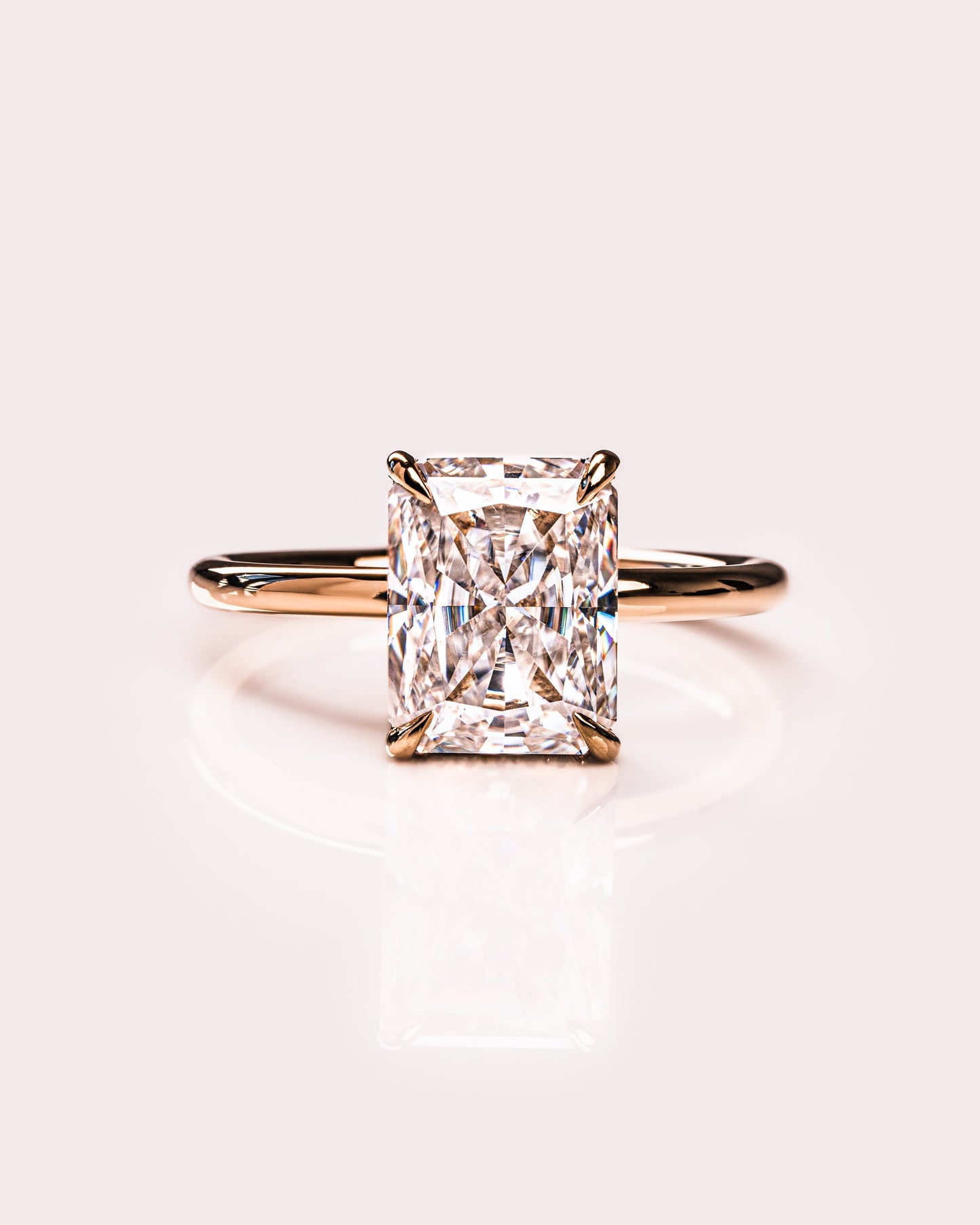 2.43 CT Radiant Cut Moissanite Engagement Ring With Hidden Halo Setting