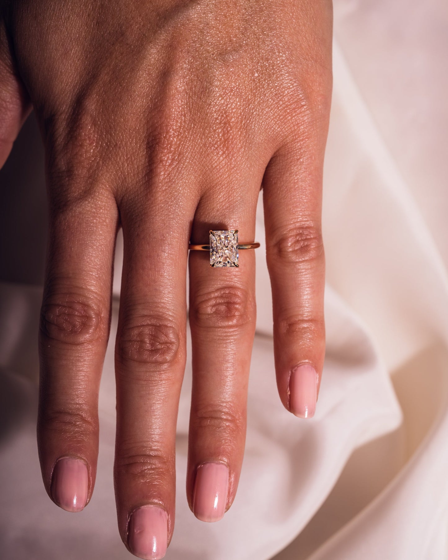 2.43 CT Radiant Cut Moissanite Engagement Ring With Hidden Halo Setting