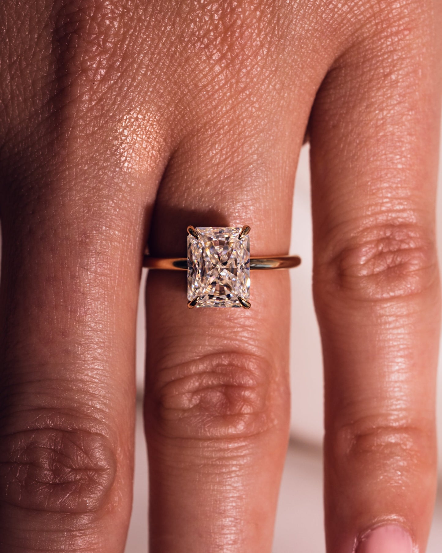 2.43 CT Radiant Cut Moissanite Engagement Ring With Hidden Halo Setting