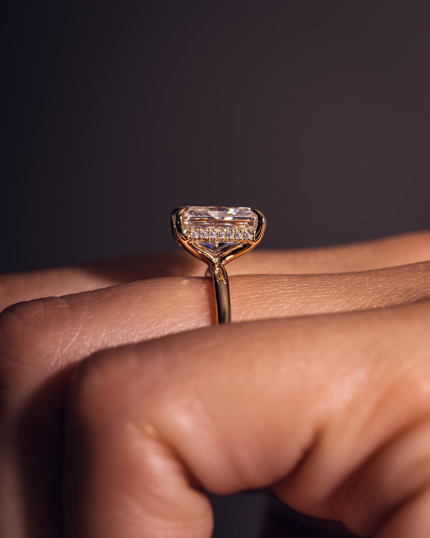 2.43 CT Radiant Cut Moissanite Engagement Ring With Hidden Halo Setting