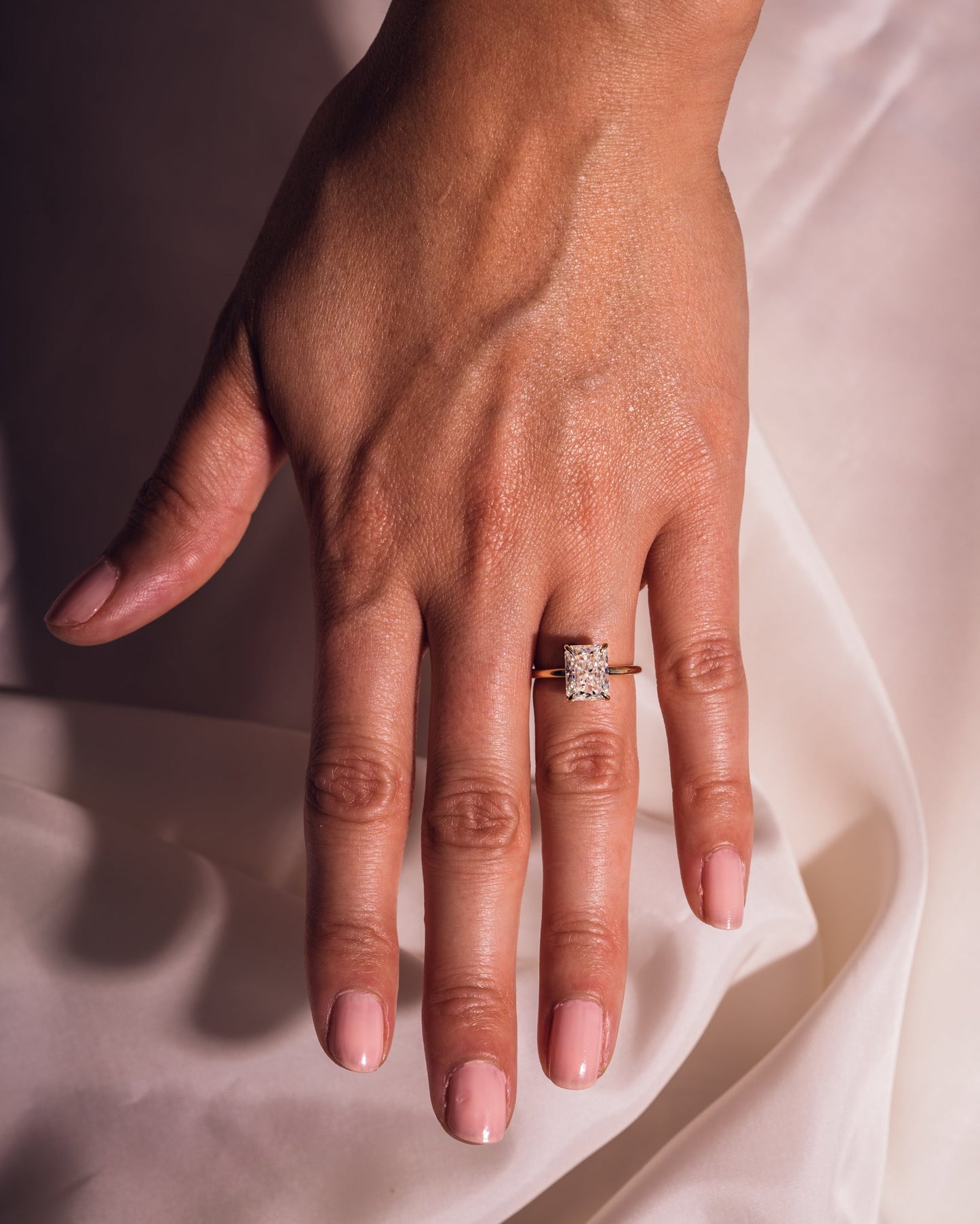 2.43 CT Radiant Cut Moissanite Engagement Ring With Hidden Halo Setting