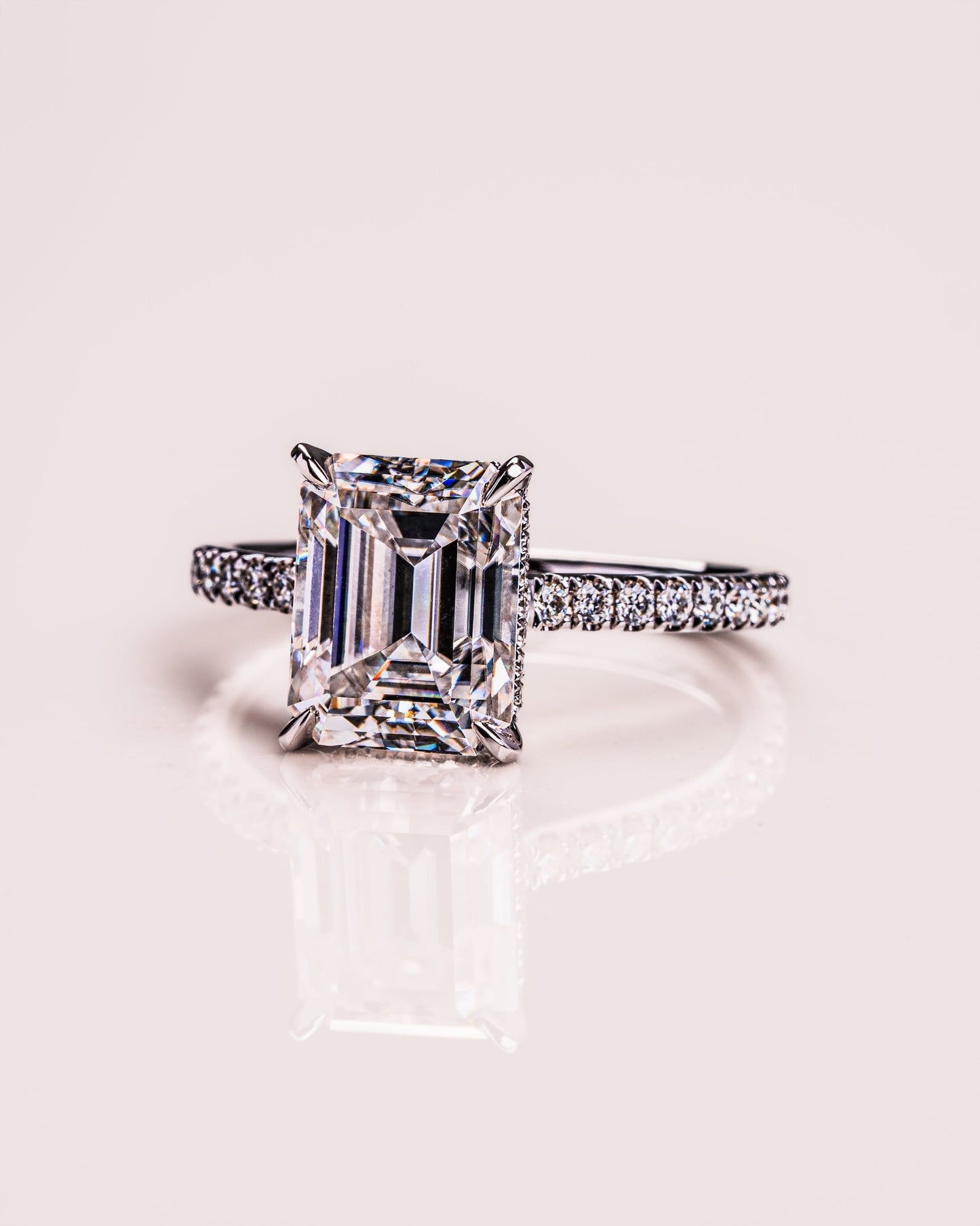2.30 CT Radiant Cut Hidden Halo & Pave Setting Moissanite Engagement Ring