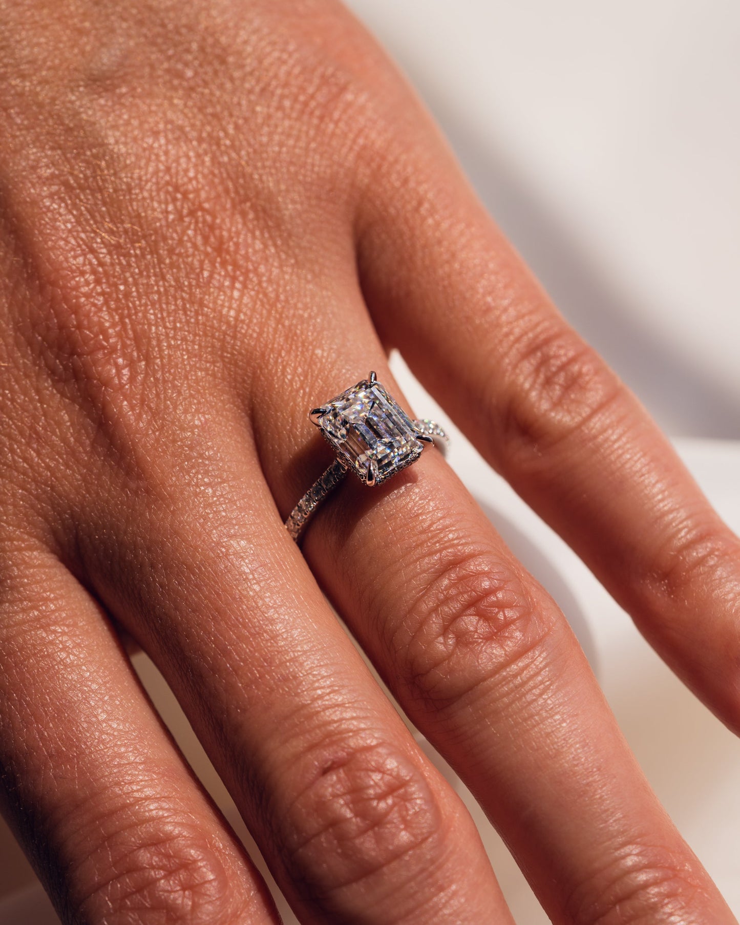 2.30 CT Radiant Cut Hidden Halo & Pave Setting Moissanite Engagement Ring
