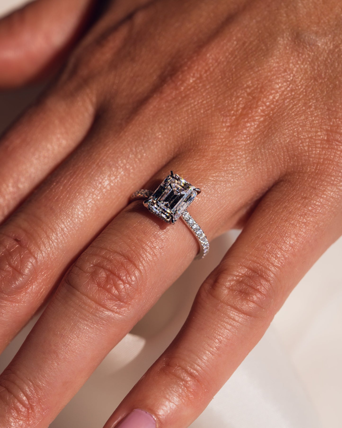 2.30 CT Radiant Cut Hidden Halo & Pave Setting Moissanite Engagement Ring