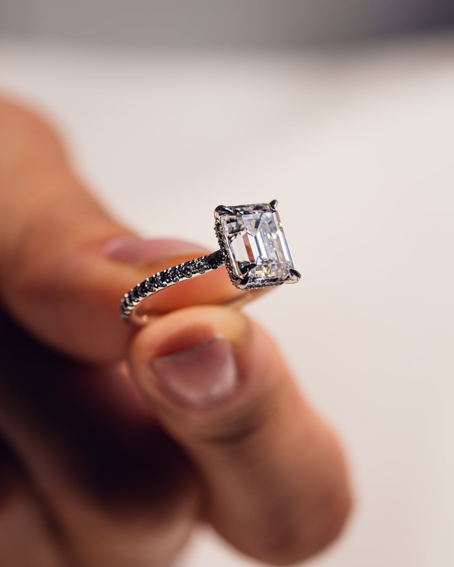2.30 CT Radiant Cut Hidden Halo & Pave Setting Moissanite Engagement Ring