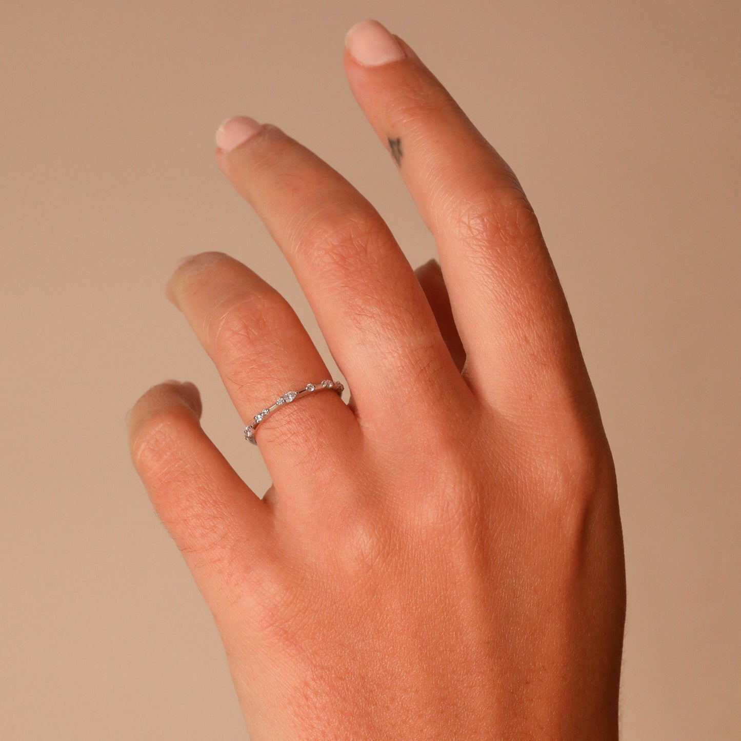 0.12 TCW Round & Pear Shaped Dainty Pave Moissanite Wedding Band