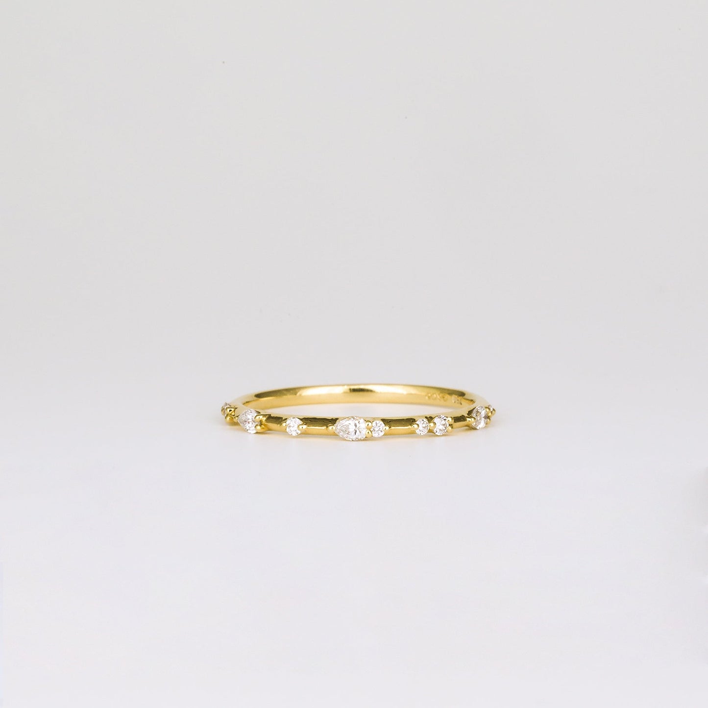 0.12 TCW Round & Pear Shaped Dainty Pave Moissanite Wedding Band