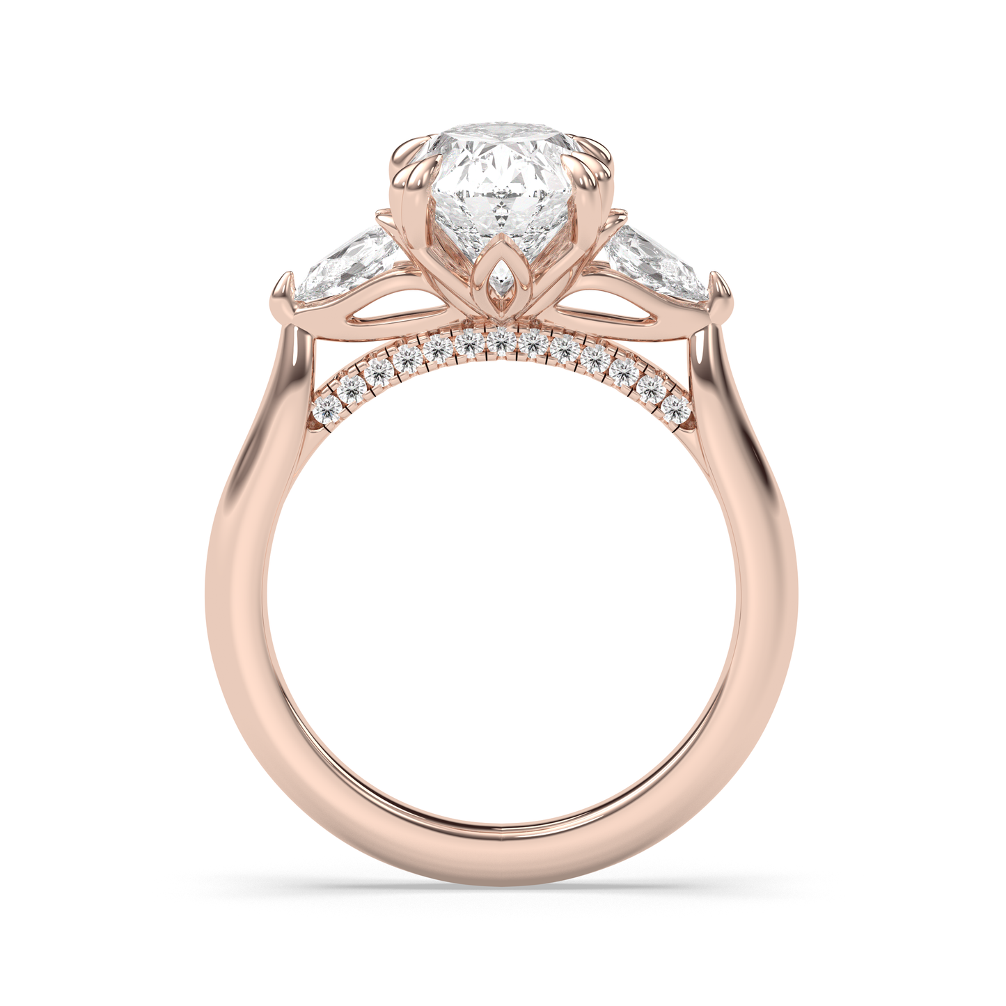 Marquise Shaped Three Stone Lab Grown Diamond Engagement Ring