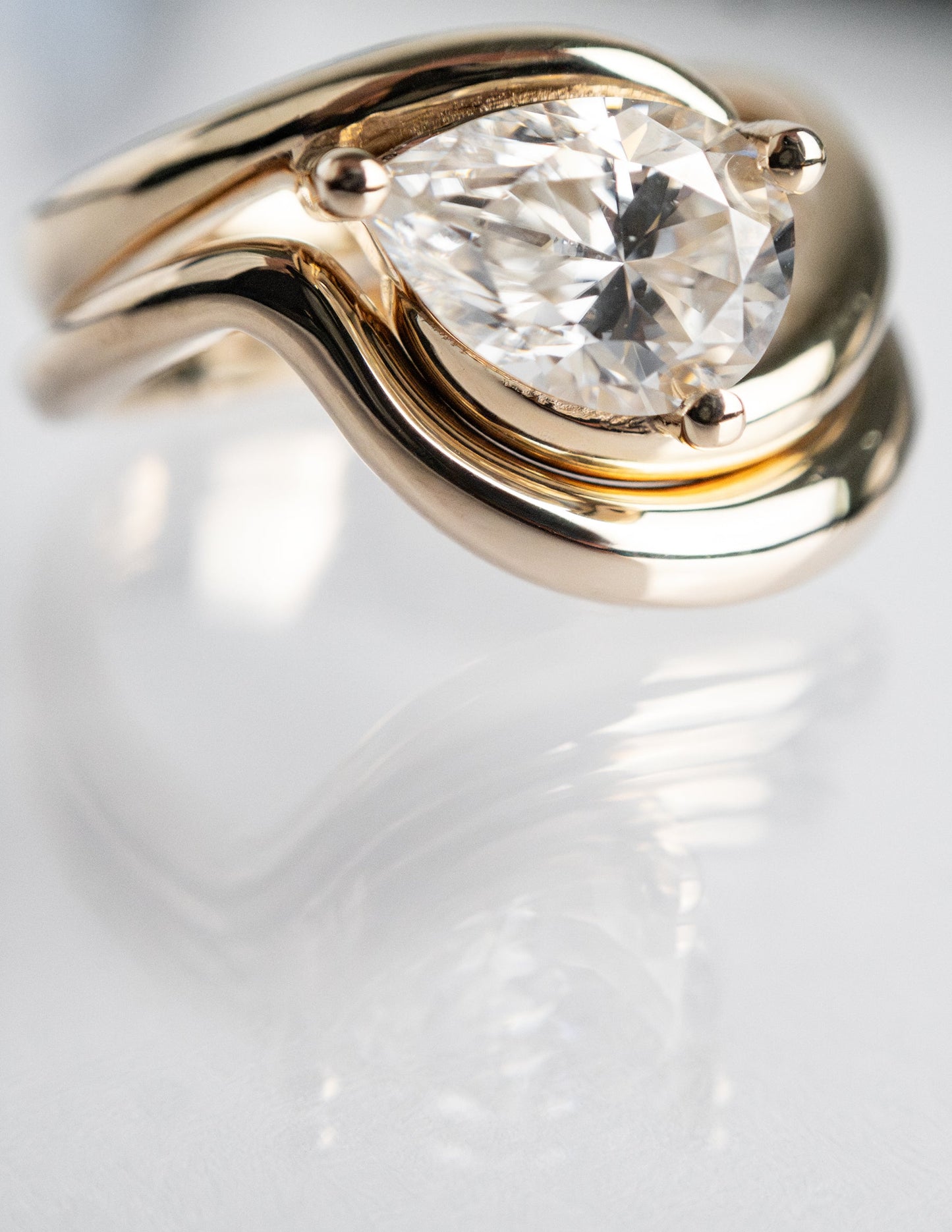 1 CT Pear Cut Solitaire Moissanite Ring With Wrap Classic Plain Band